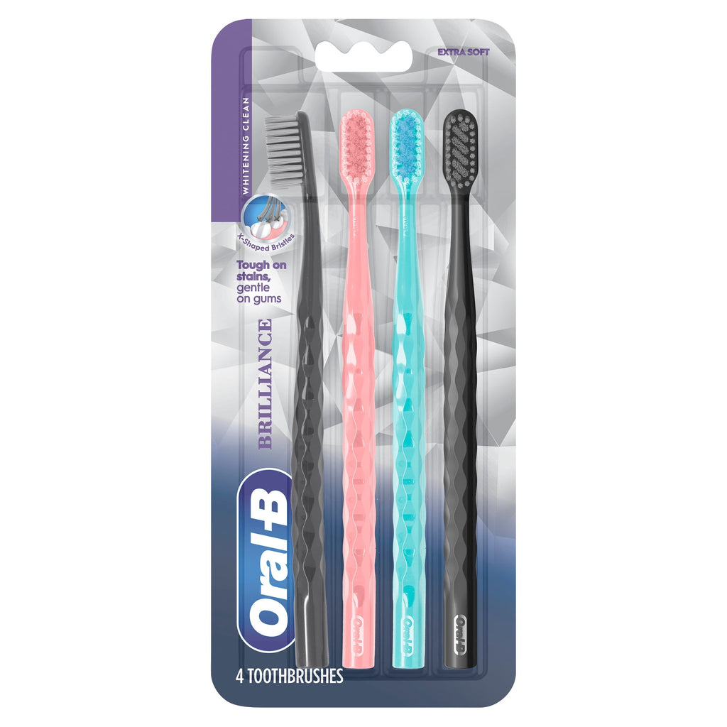 Toothbrush Pro Whitening Brilliance, Extra Soft, Black, C, and Teal, 4 Count