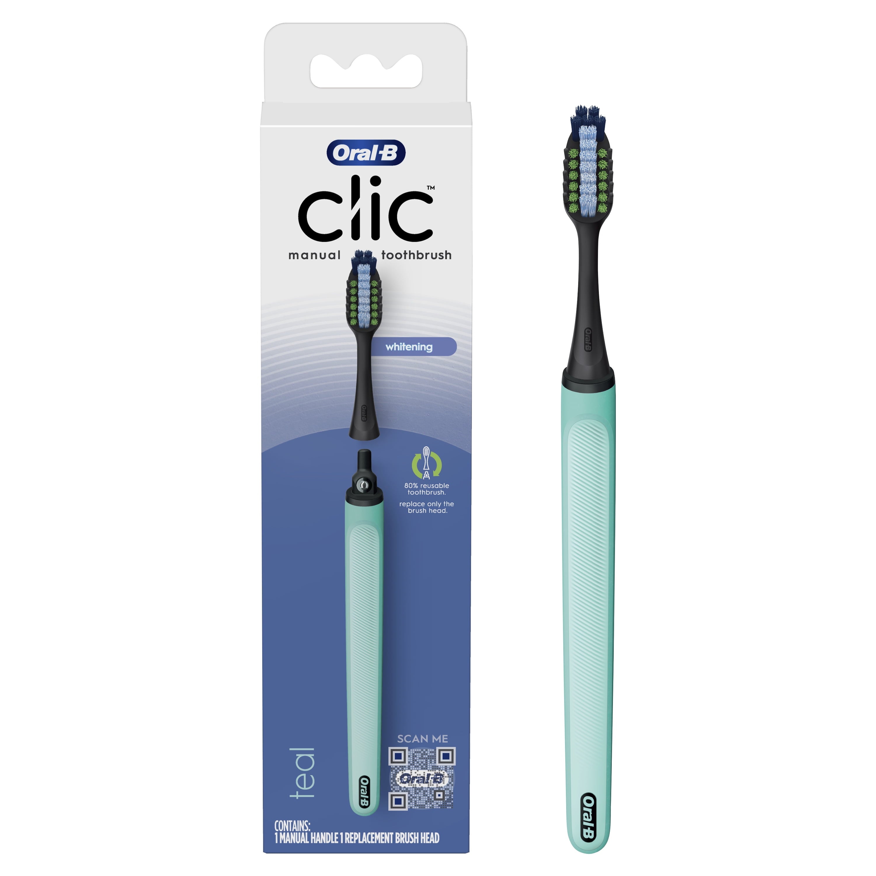 Clic Starter Kit Teal Toothbrush, Whitening Medium Brush Head, Adults and Children 3+