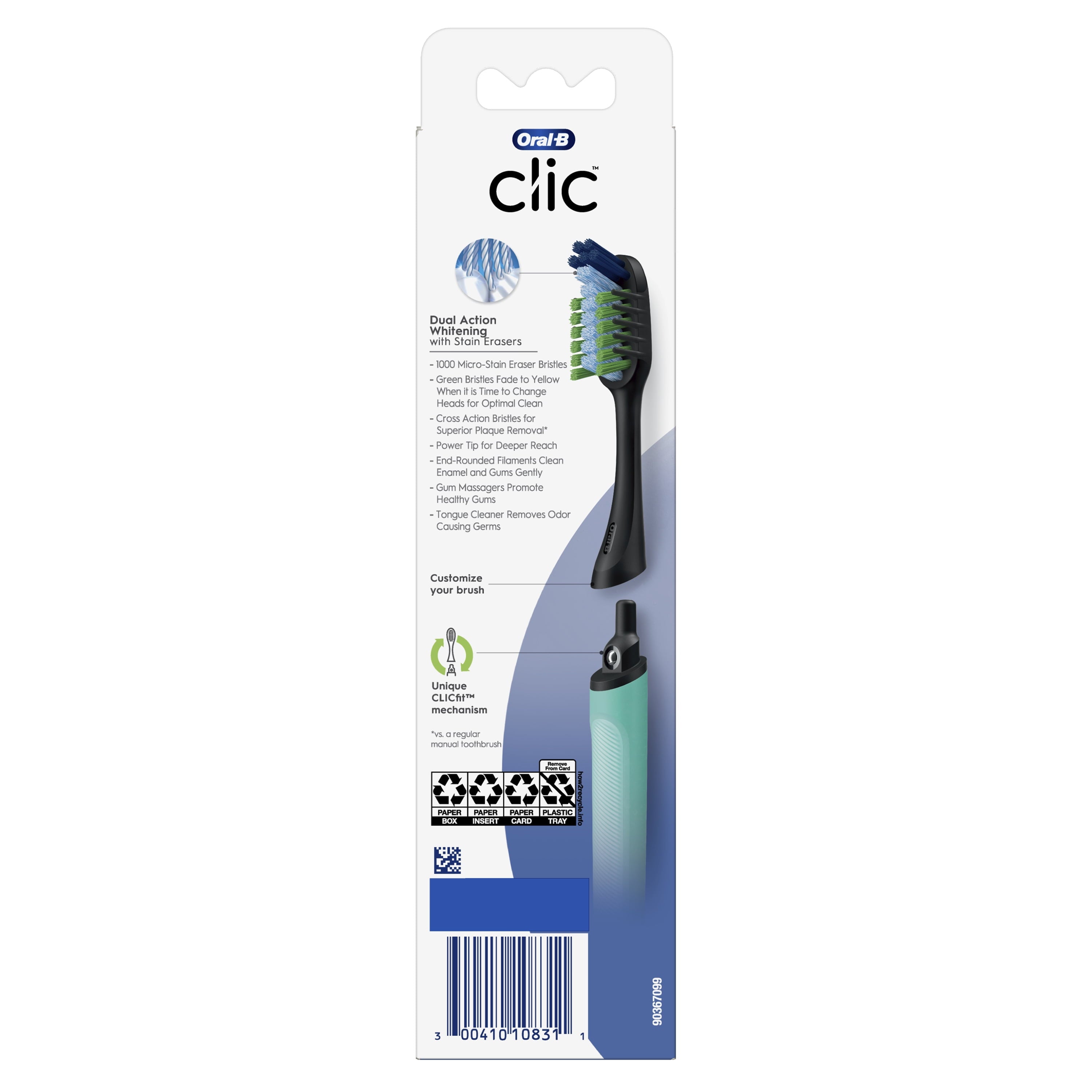 Clic Starter Kit Teal Toothbrush, Whitening Medium Brush Head, Adults and Children 3+