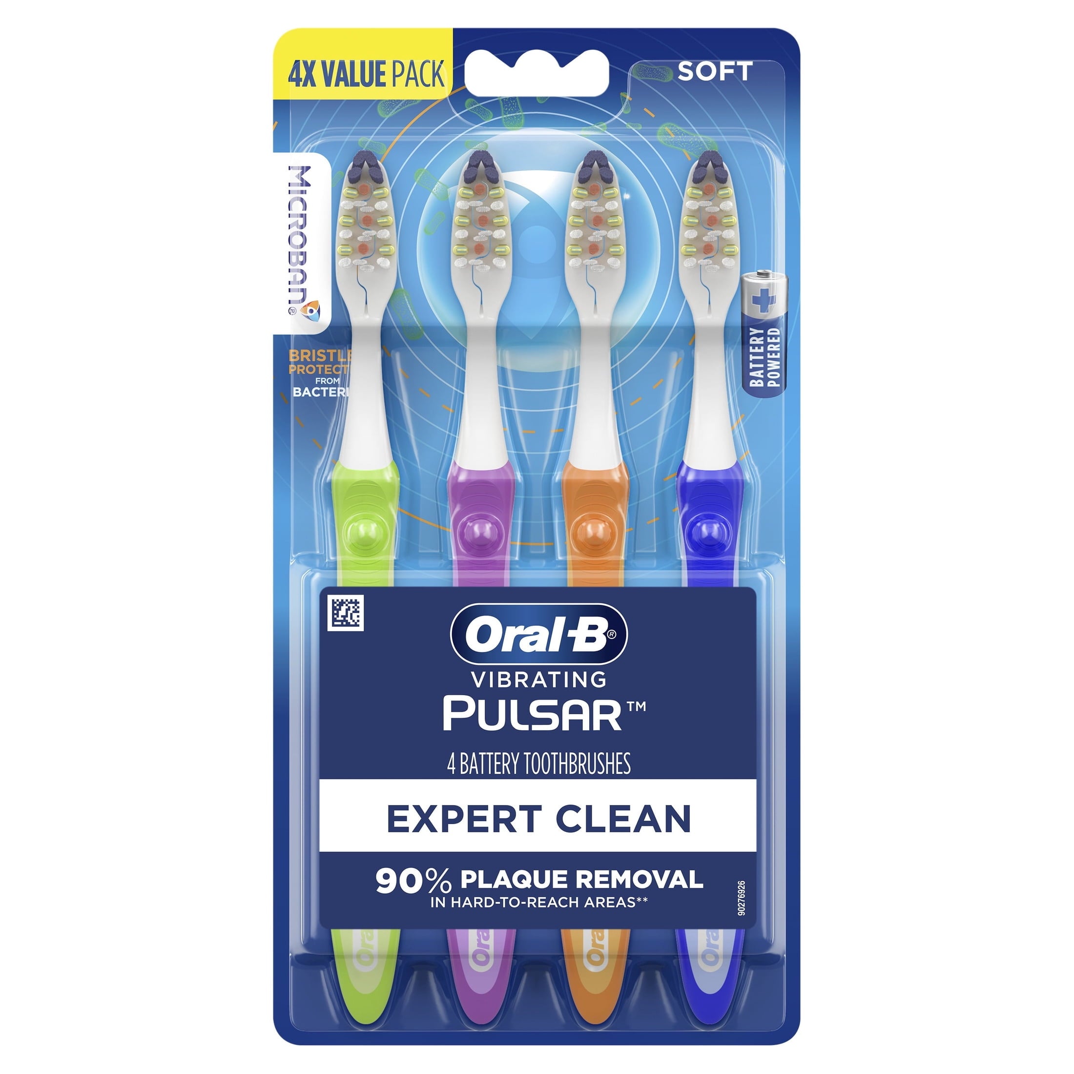 Toothbrush, Vibrating Expert Clean Battery Toothbrush Pack, Soft, 4 Count, Adults and Children 3+