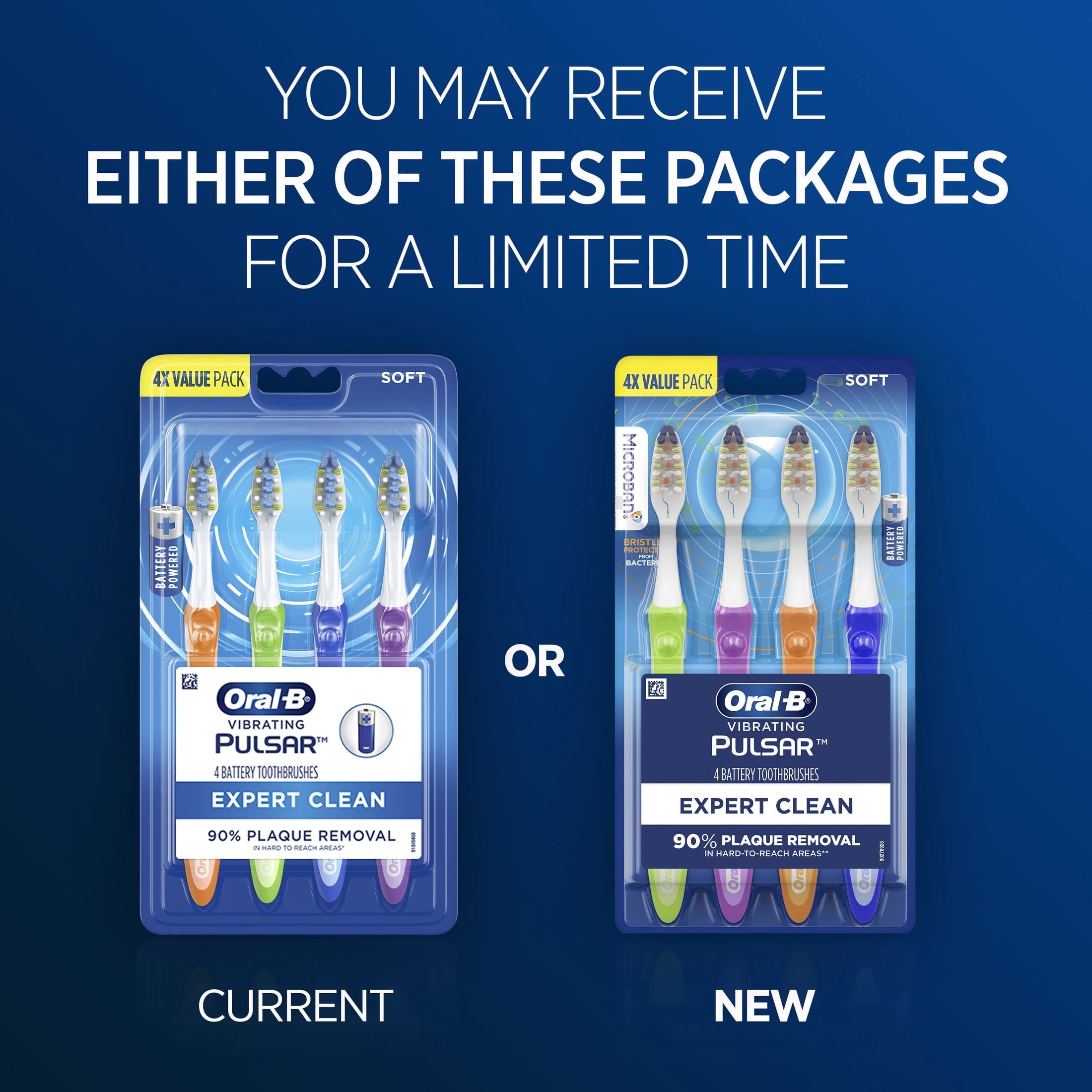 Toothbrush, Vibrating Expert Clean Battery Toothbrush Pack, Soft, 4 Count, Adults and Children 3+