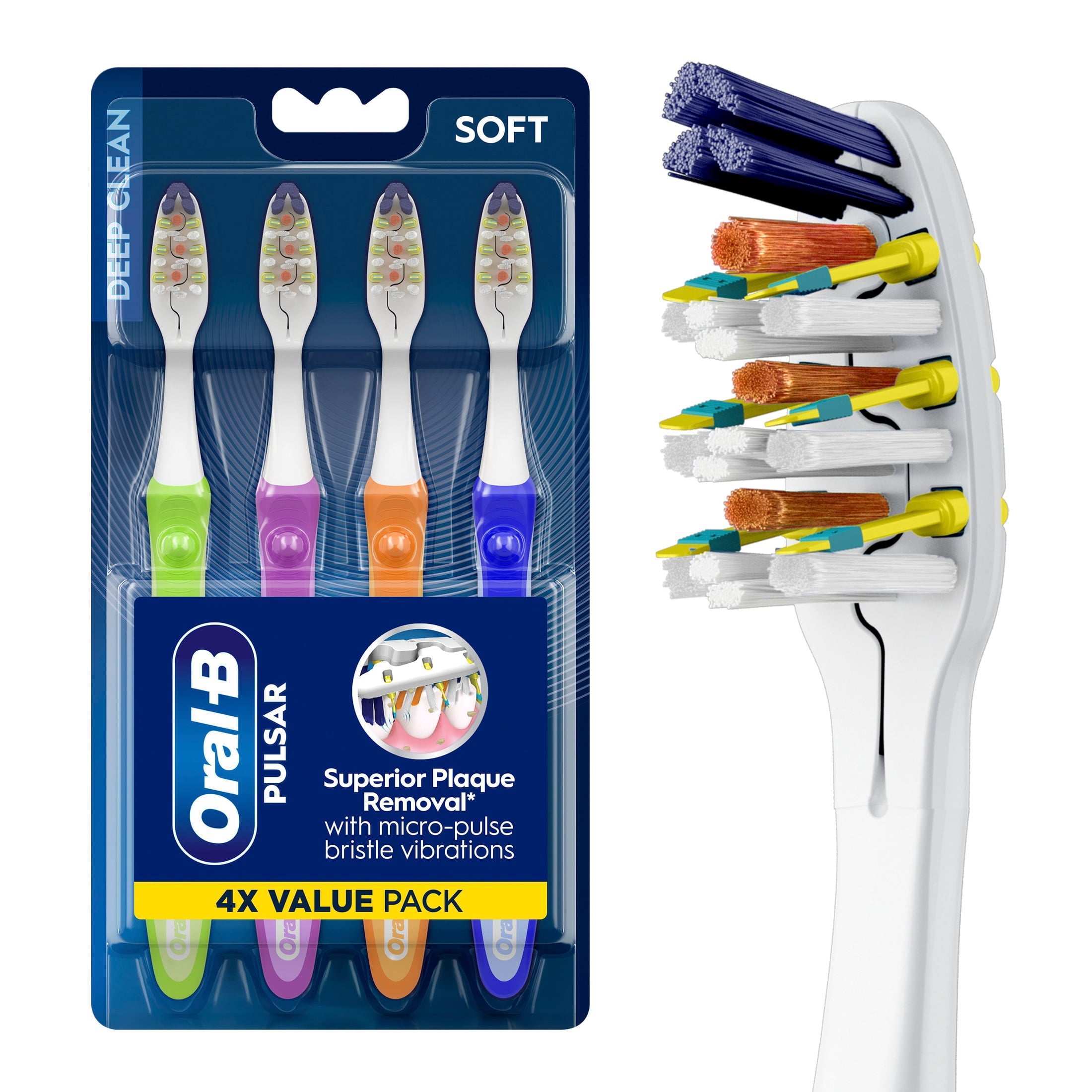 Toothbrush, Vibrating Expert Clean Battery Toothbrush Pack, Soft, 4 Count, Adults and Children 3+