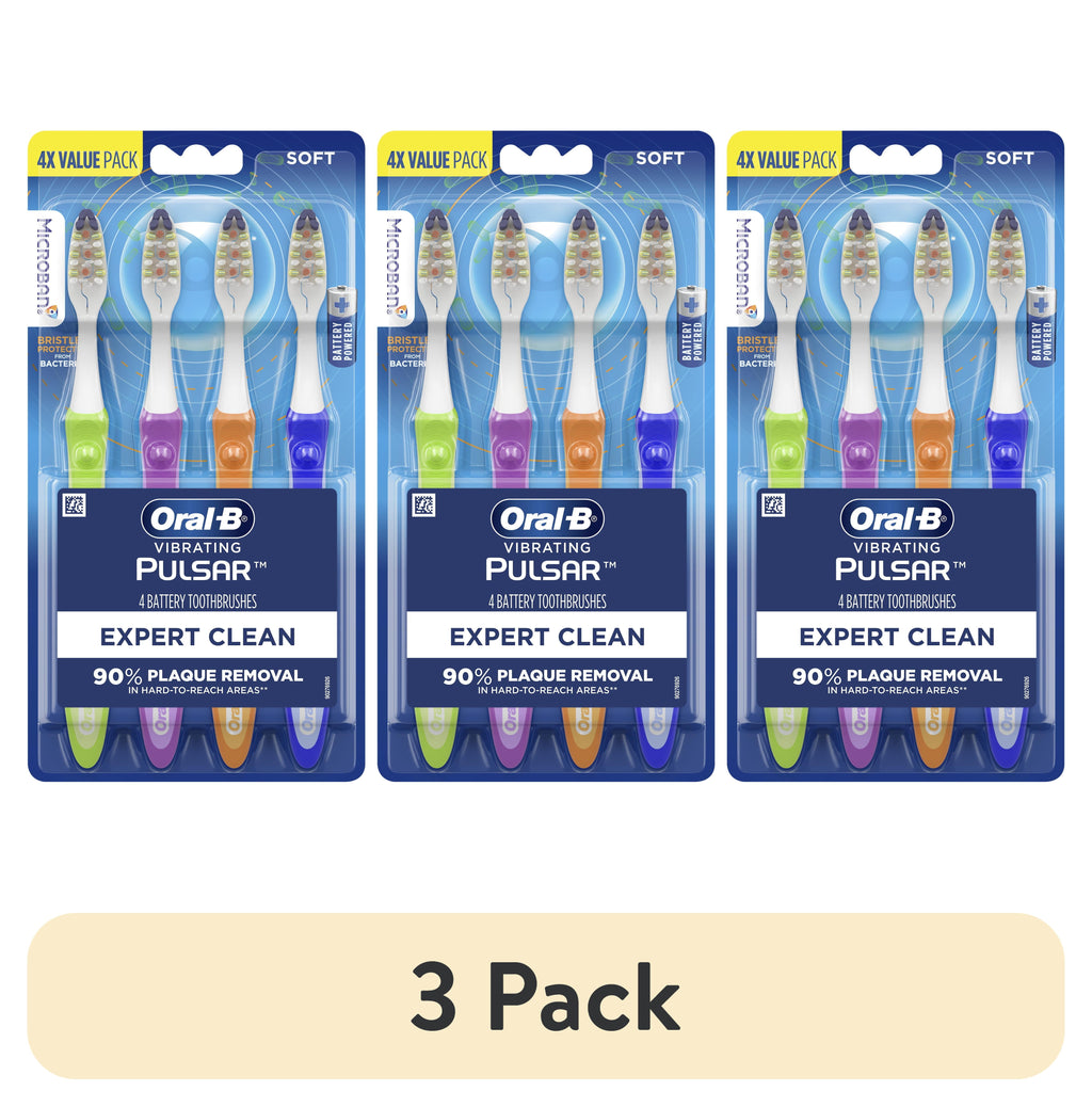Toothbrush, Vibrating Expert Clean Battery Toothbrush Pack, Soft, 4 Count, Adults and Children 3+