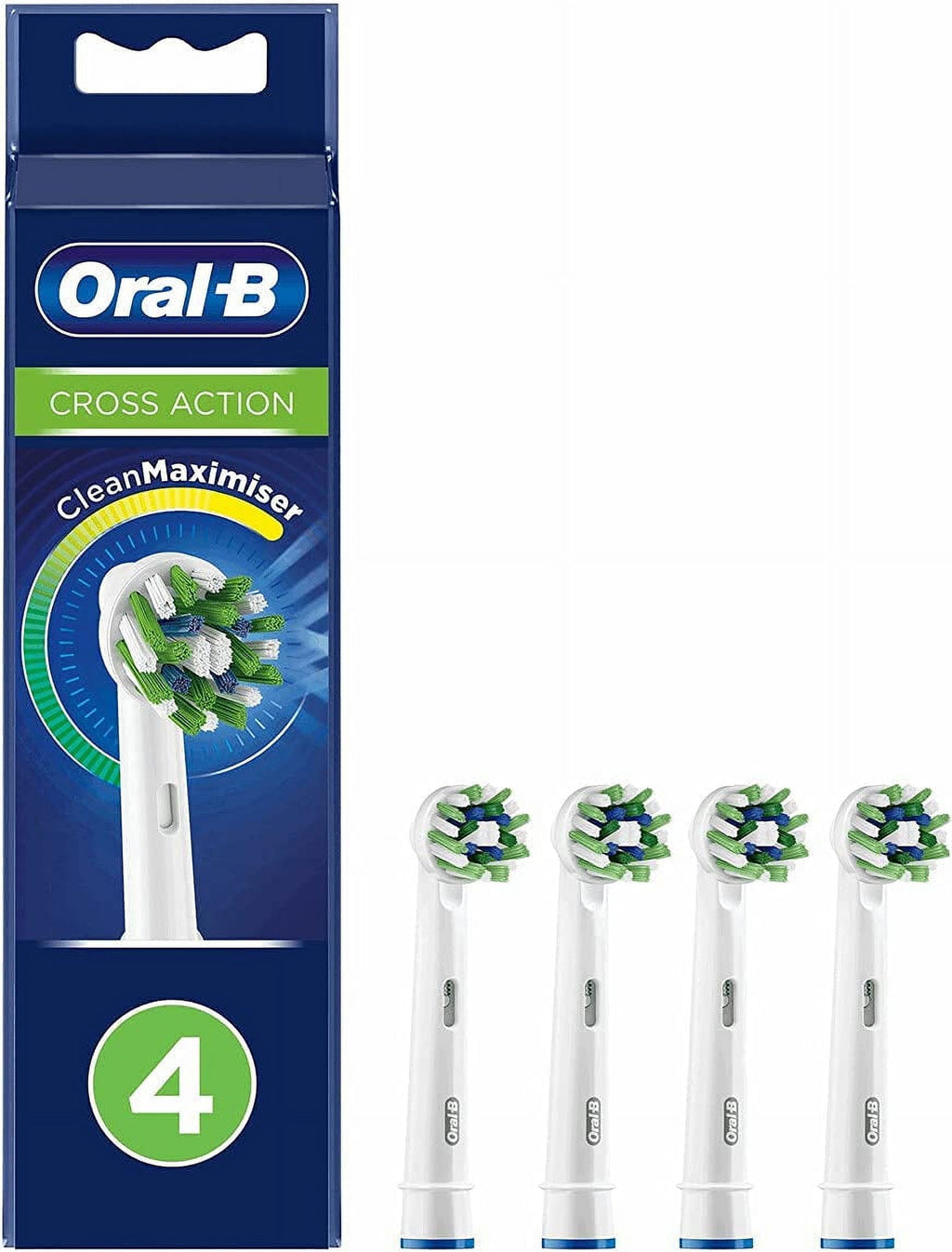 Cross Action Electric Toothbrush Replacement Brush Heads Refill with Clean Maximiser Technology 4Count