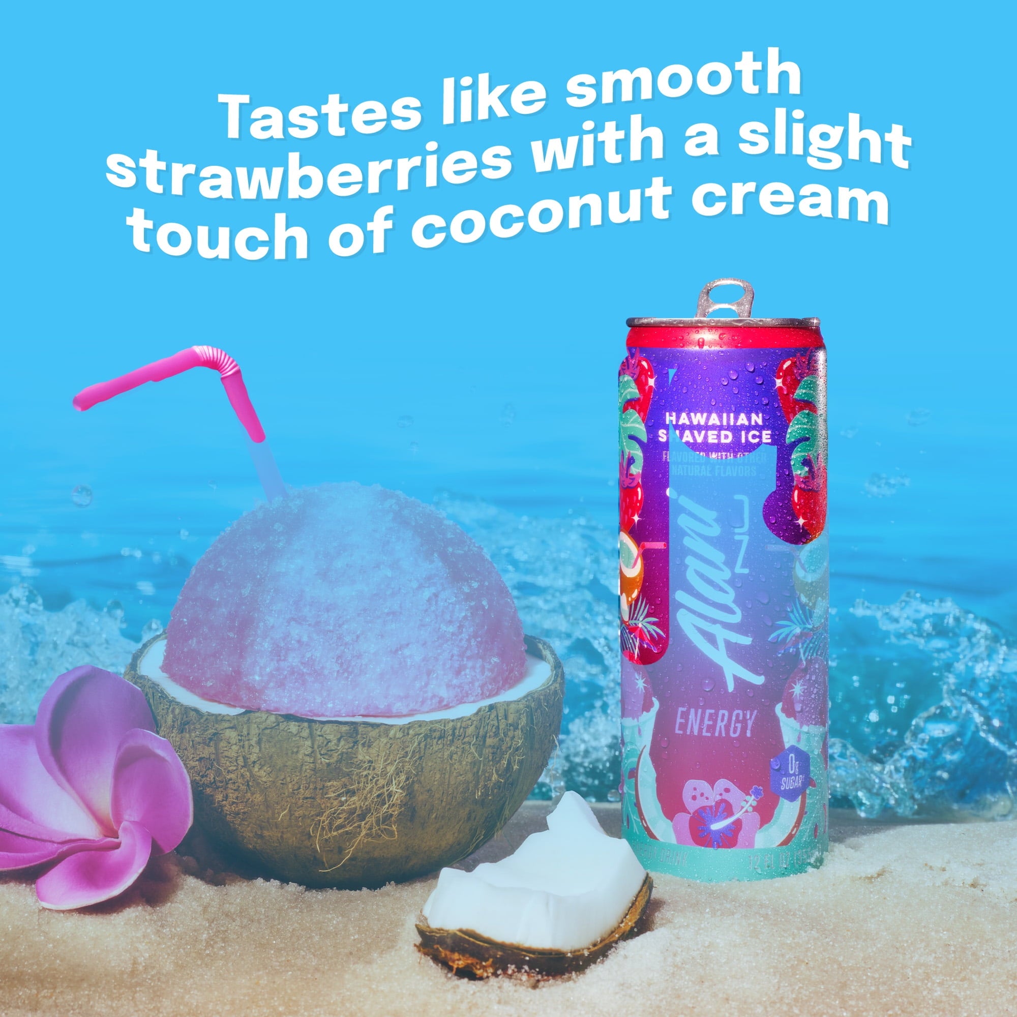 Sugar Free Energy Drink, Hawaiian Shaved Ice, 12 fl oz, 24 Pack, Cans, 200mg Caffeine