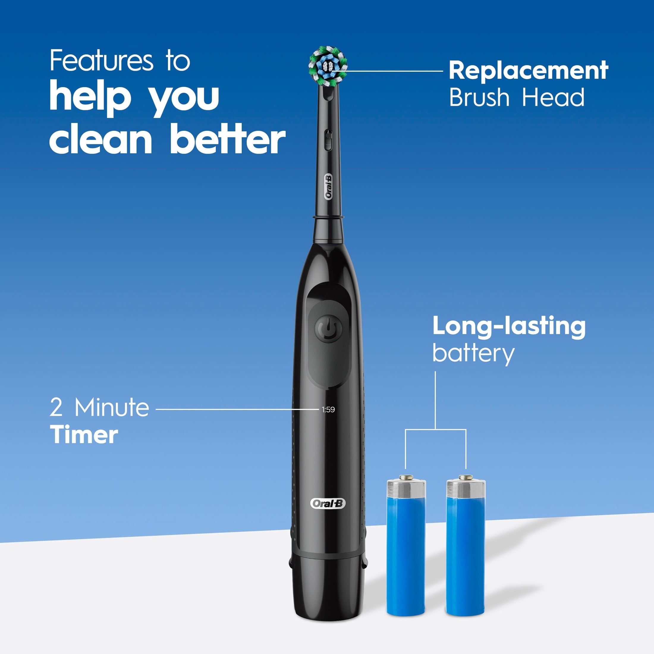 Toothbrush, ProClean CrossAction, Battery Powered Electric Toothbrush, Black for and Children 3+