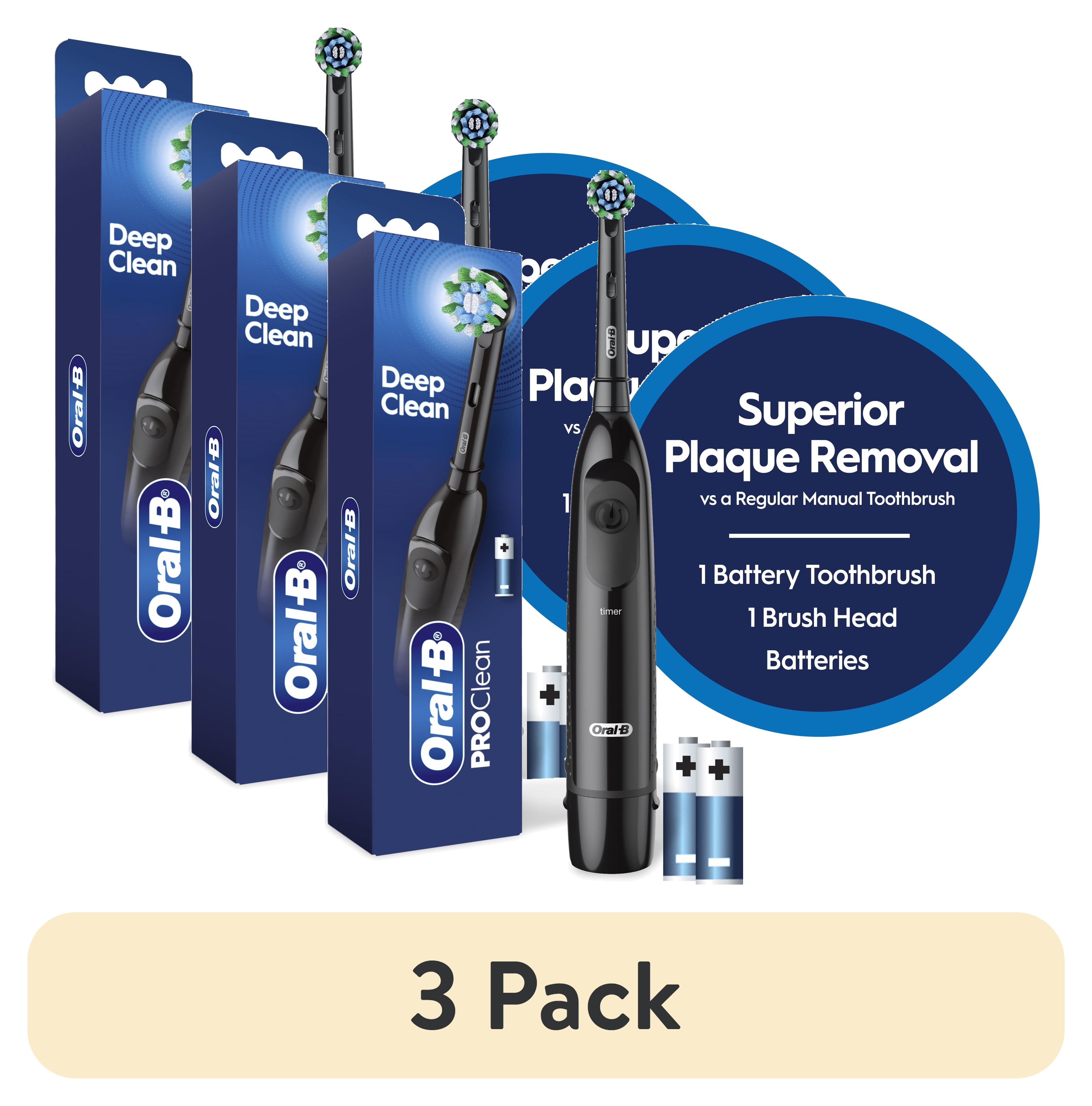 Toothbrush, ProClean CrossAction, Battery Powered Electric Toothbrush, Black for and Children 3+