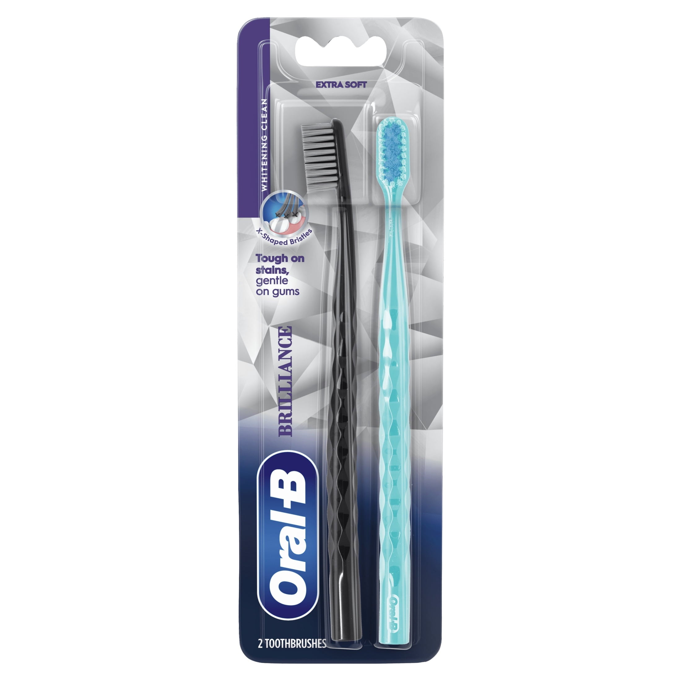 Toothbrush Pro Whitening Brilliance, Extra Soft, Black and Teal, 2 Count
