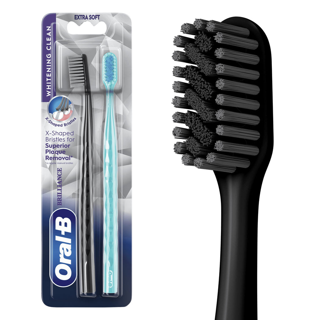 (2 pack)  Toothbrush Pro Whitening Brilliance, Extra Soft, Black and Teal, 2 Count