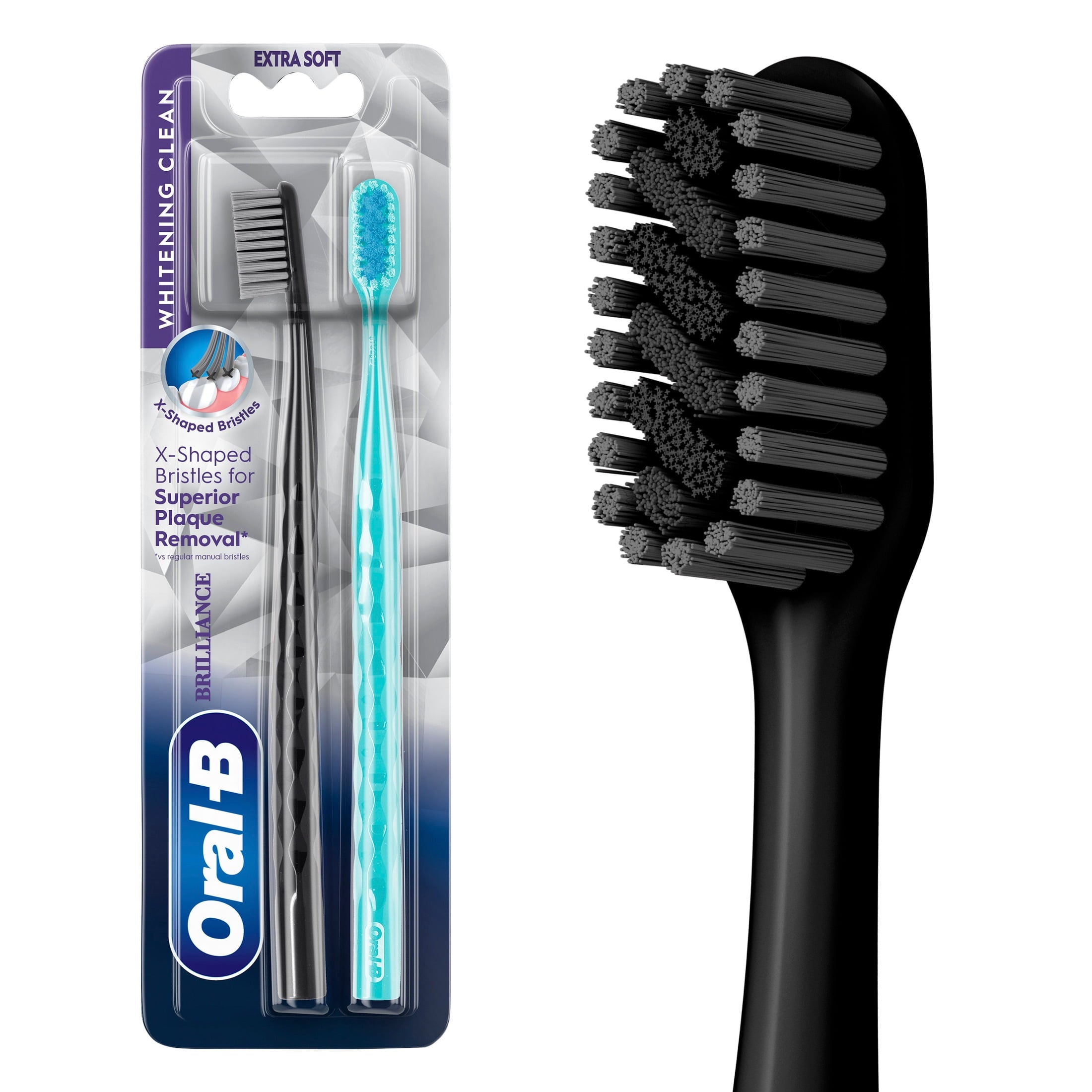 (2 pack)  Toothbrush Pro Whitening Brilliance, Extra Soft, Black and Teal, 2 Count