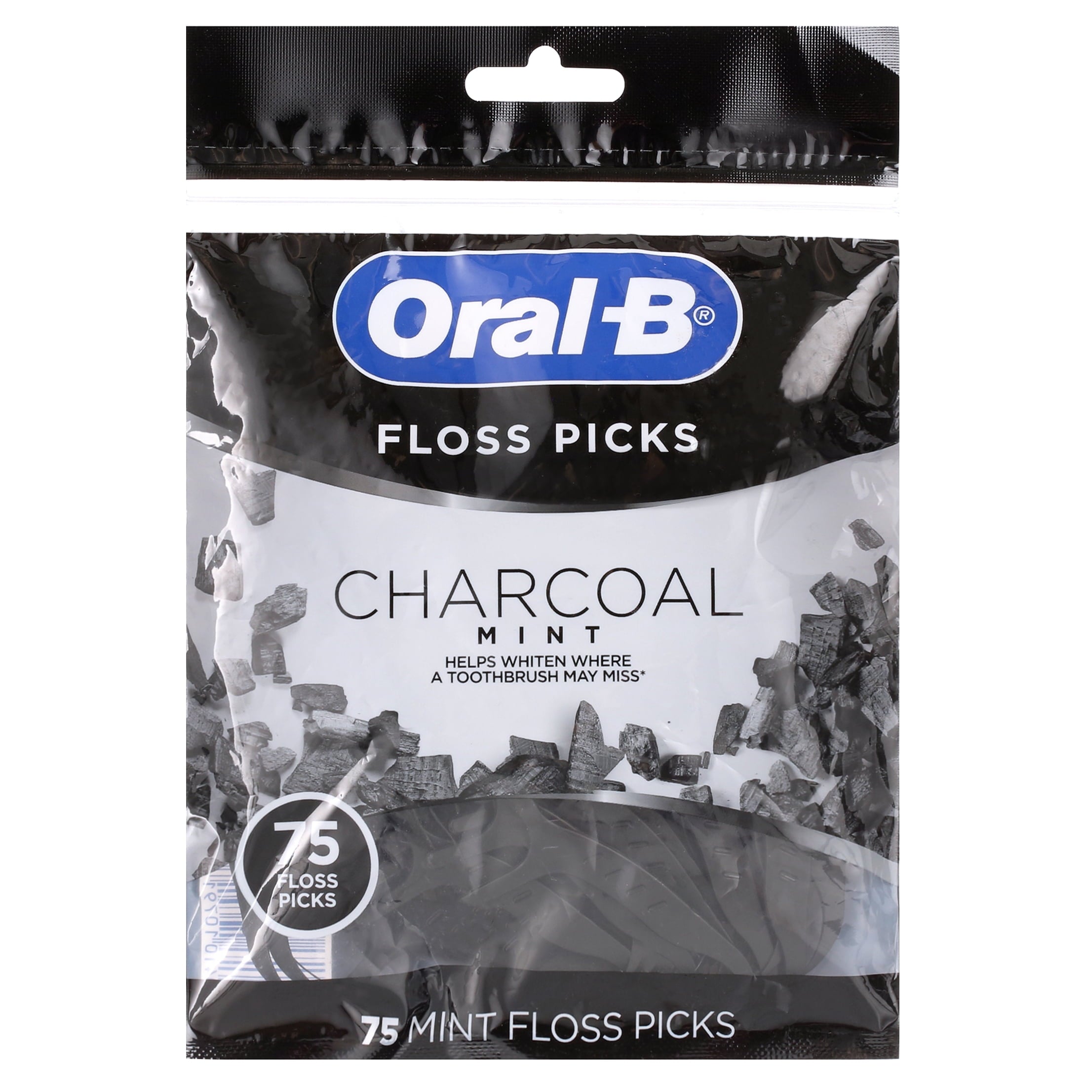 Charcoal Infused Mint Dental Floss Picks, 75 count