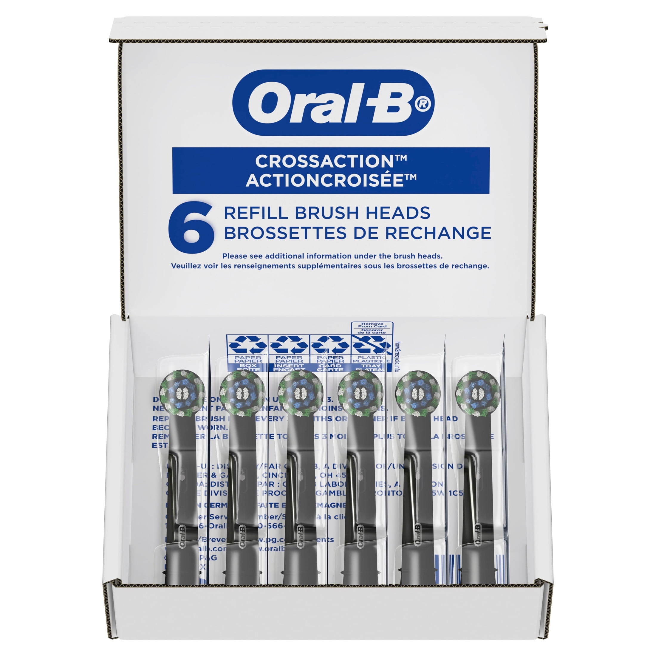 Toothbrush Heads, Cross Action Replacement Brush Heads for an Electric Toothbrush, Pack of 6, Black