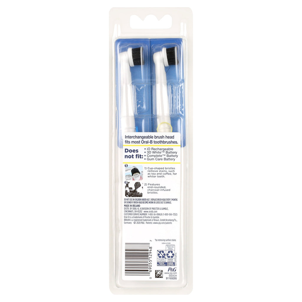 Charcoal Electric Toothbrush Replacement Head, White, 2 Ct