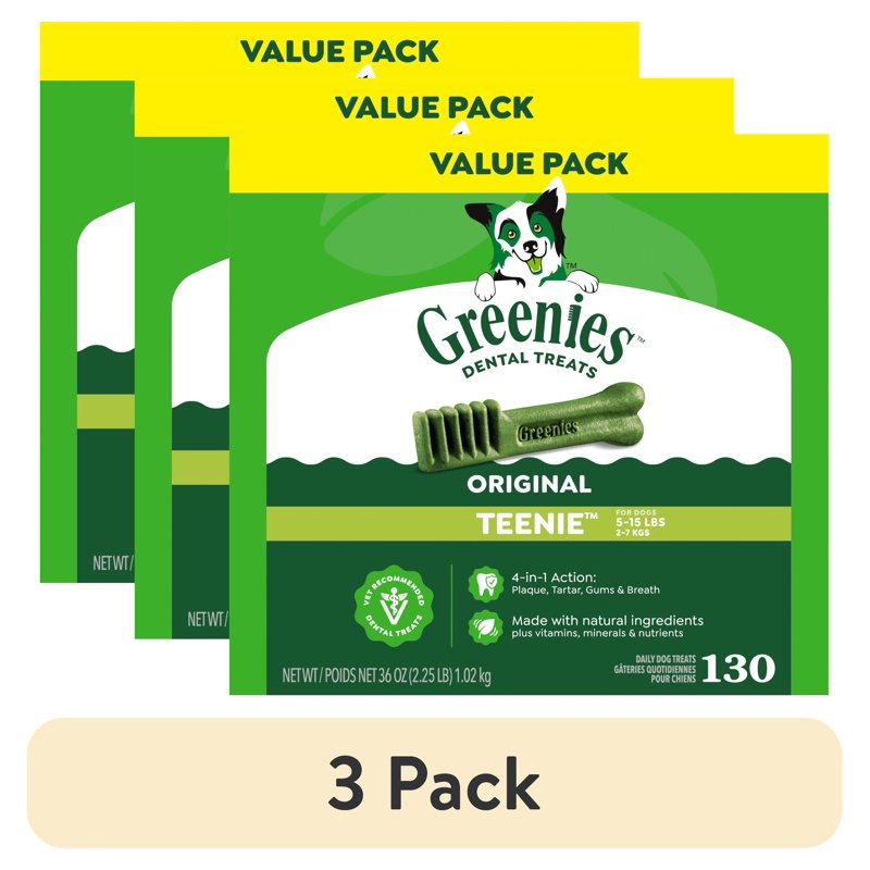 (3 pack) GREENIES Original Flavor Teenie Natural Dental Treats for Adult Dogs, 36 oz. Pack