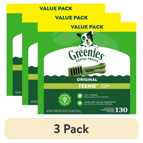 (3 pack) GREENIES Original Flavor Teenie Natural Dental Treats for Adult Dogs, 36 oz. Pack