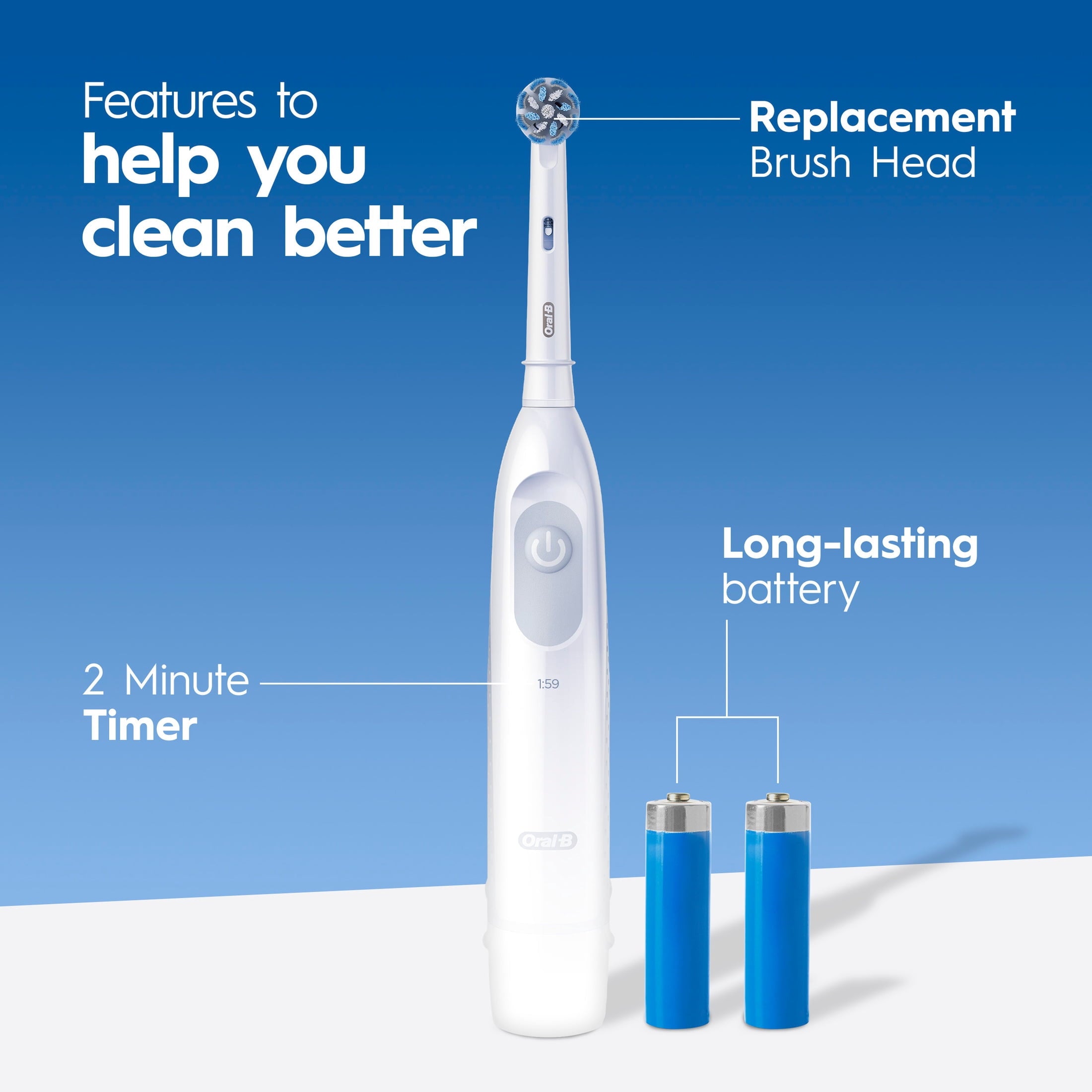Toothbrush, Pro 100 Gum Care, Battery Powered Toothbrush, White