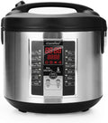Compact electric rice cooker, 6-in-1 stainless steel multi-functional cooking utensil, slow cooker, steamer, frying pan, heater and warmer, 2-gallon capacity (8 cups cooked, 4 cups uncooked), suitable for brown rice, quinoa and oats, 6 one-button pro