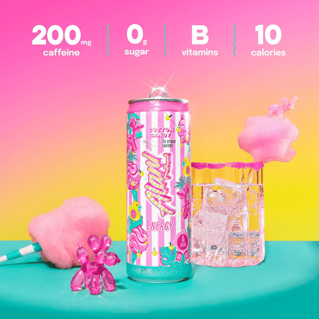 Energy Drink Cotton Candy, Sugar Free, Low Calorie Energy Drinks, 12 Fl Oz Cans, 8 Pack