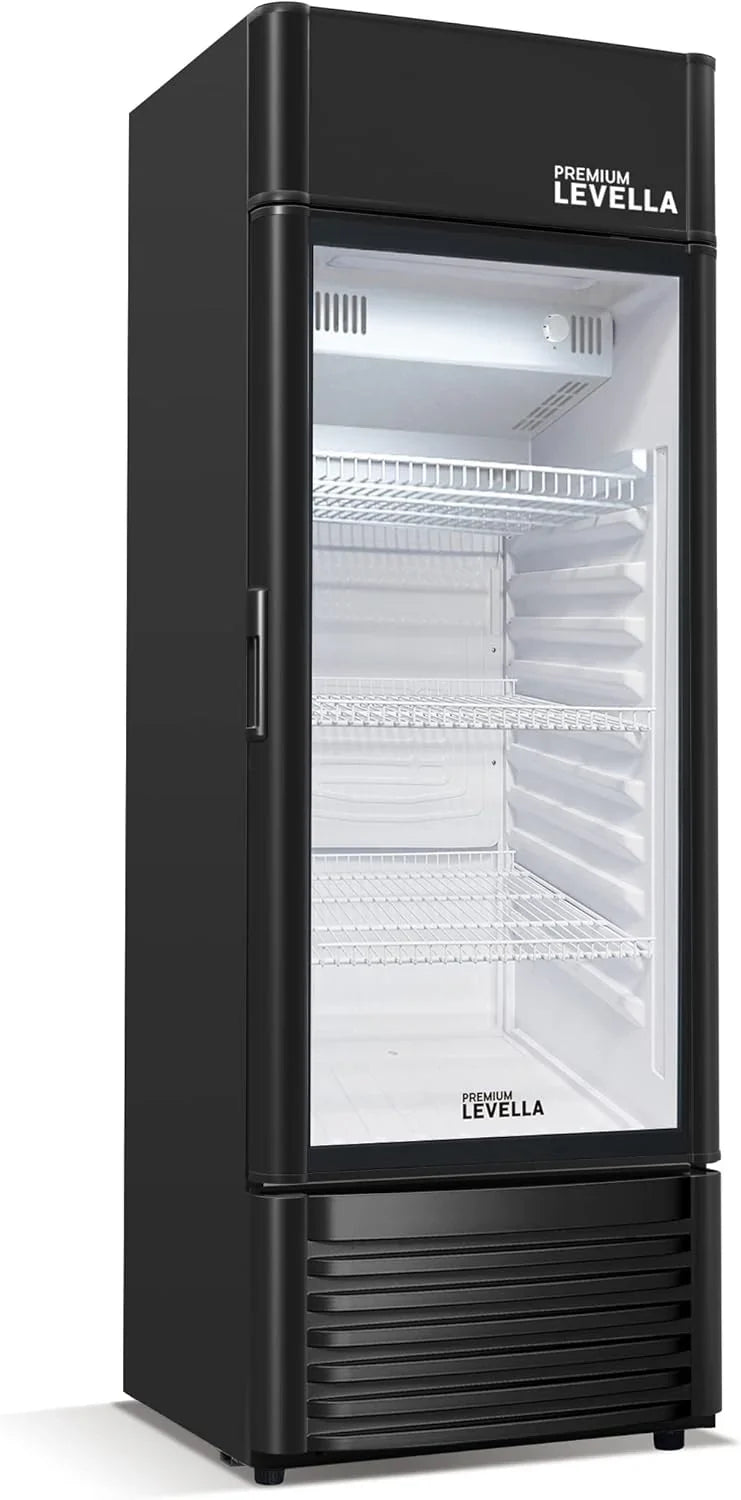 PRF125DX Glass Door Display Refrigerator 12.5 cu ft Commercial Beverage Cooler Merchandiser With Customizable Lightbox - Silver