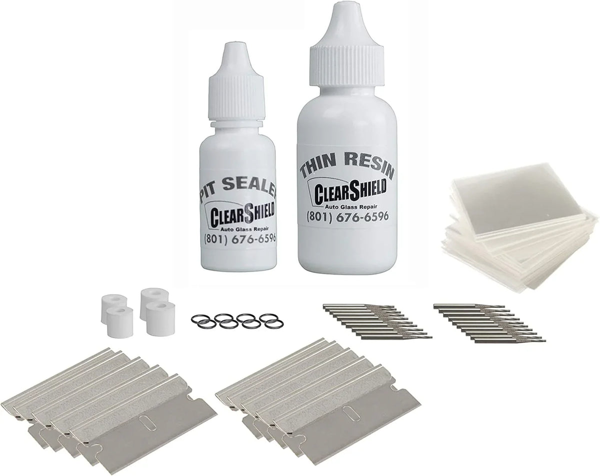 Clearshield Windshield Repair Kit Professional Auto Glass Repair Kit for Rock Chip or Cracks - Restores to a Fine Smooth Finish (1,000 Repairs)