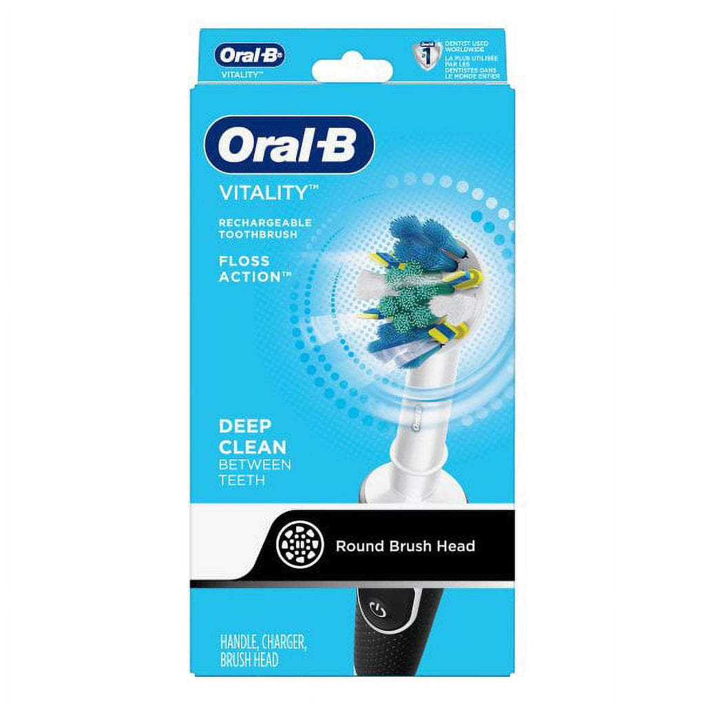 Electric Toothbrush with 1 Replacement Brush Head, Vitality Flossaction, Black