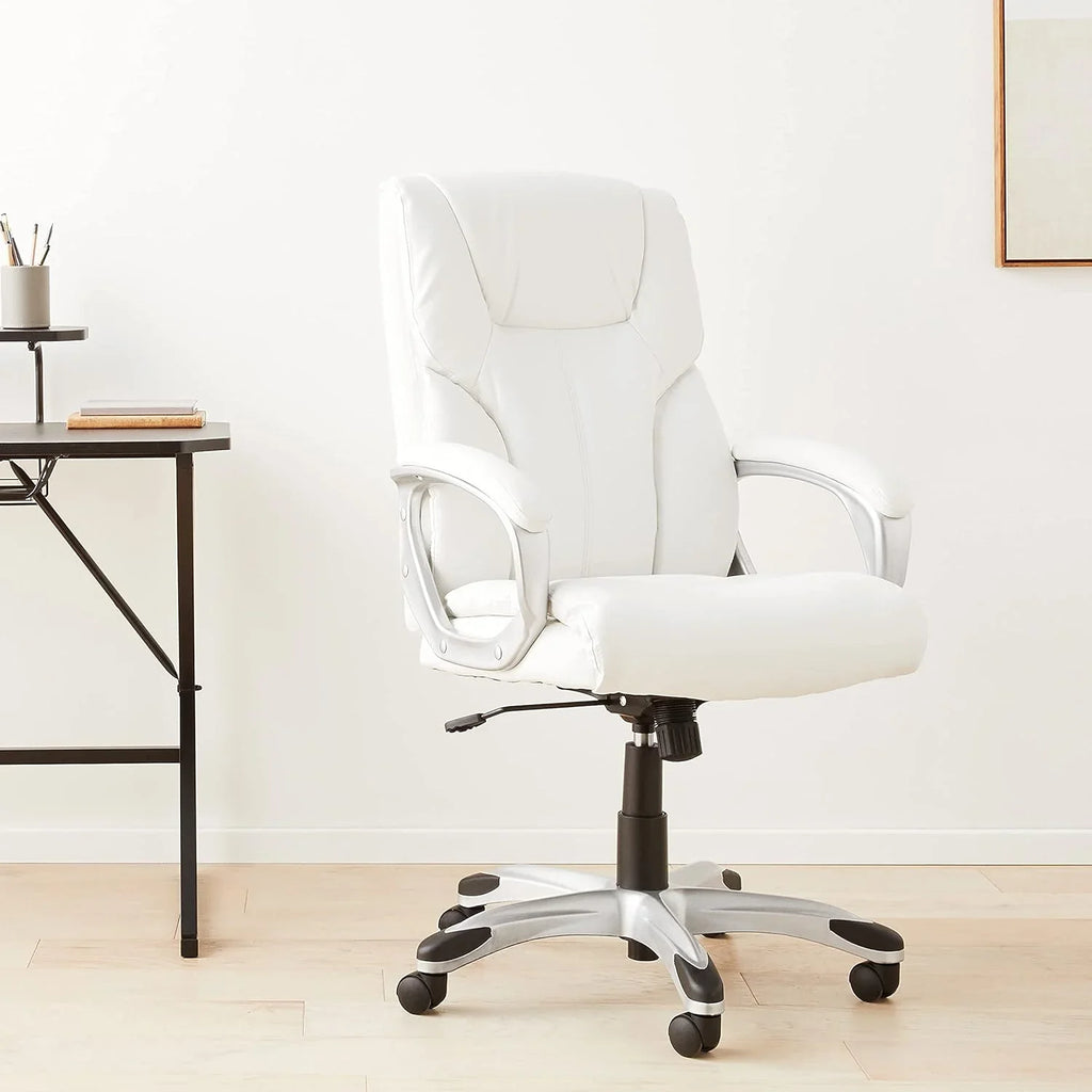 High-back executive office chair, adjustable in height, tiltable, rotatable, uniform size, white/mustard color