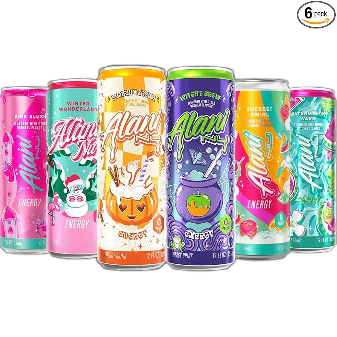 New  Energy Drinks Witches Brew, Pumkin Cream, Winter Wonderland, Sherbet Swirl, Watermelon Wave, Pink Slush Variety Pack Sugar-Free, Low-Calorie, Energy Boost Drink 12 fl oz (Pack of 6)