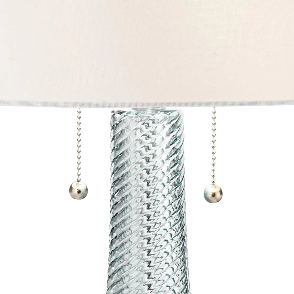 Modern desk lamp, 28.5 inches high, 2 sets. Features a sky-blue textured glass lampshade and a white cylindrical lampshade with a vortex pattern. Suitable for living room, bedroom, bedside table, night light, office, and home use.