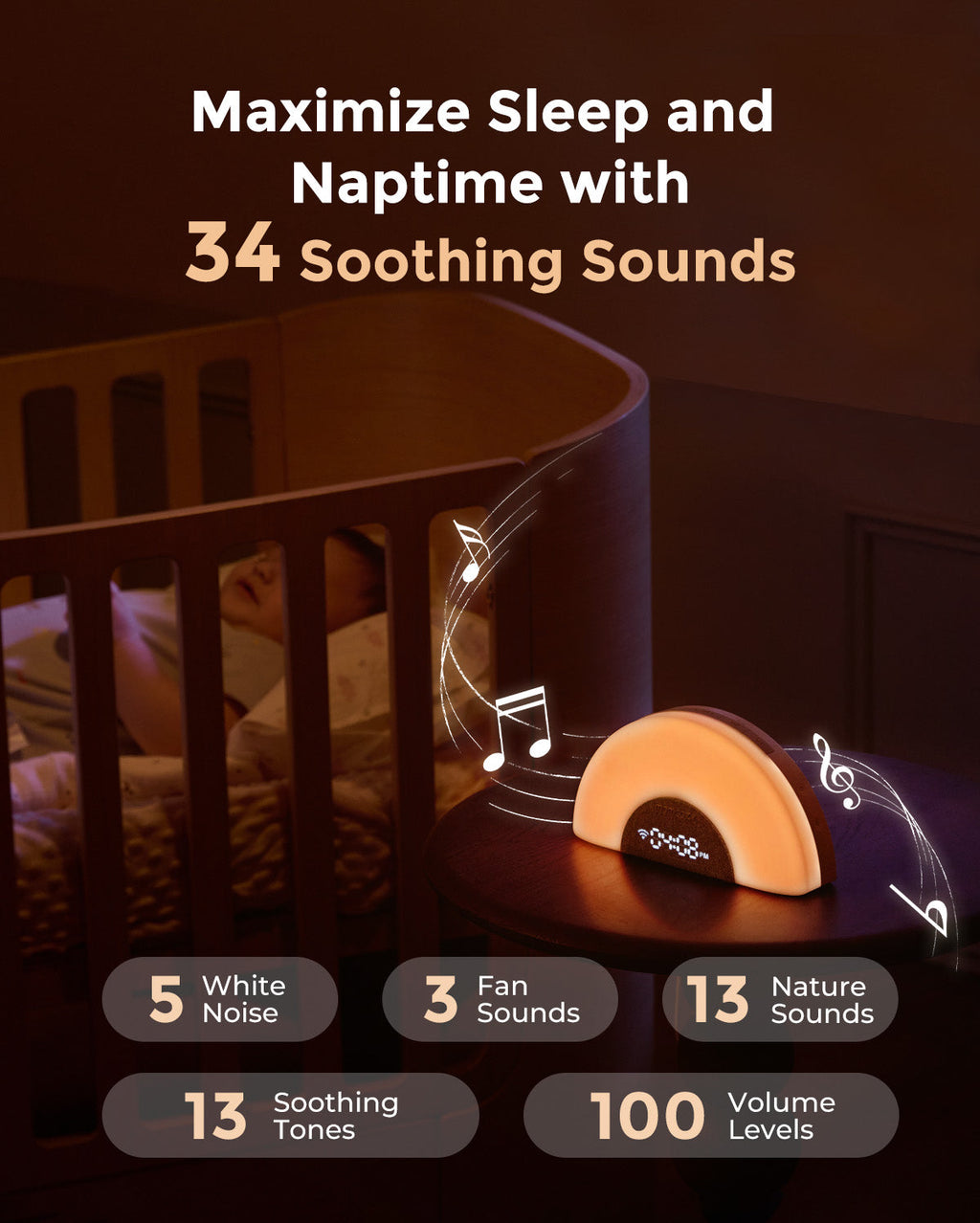 DreamSync Tech™ Smart Baby Sound Machine - Rainbow Light & App Control