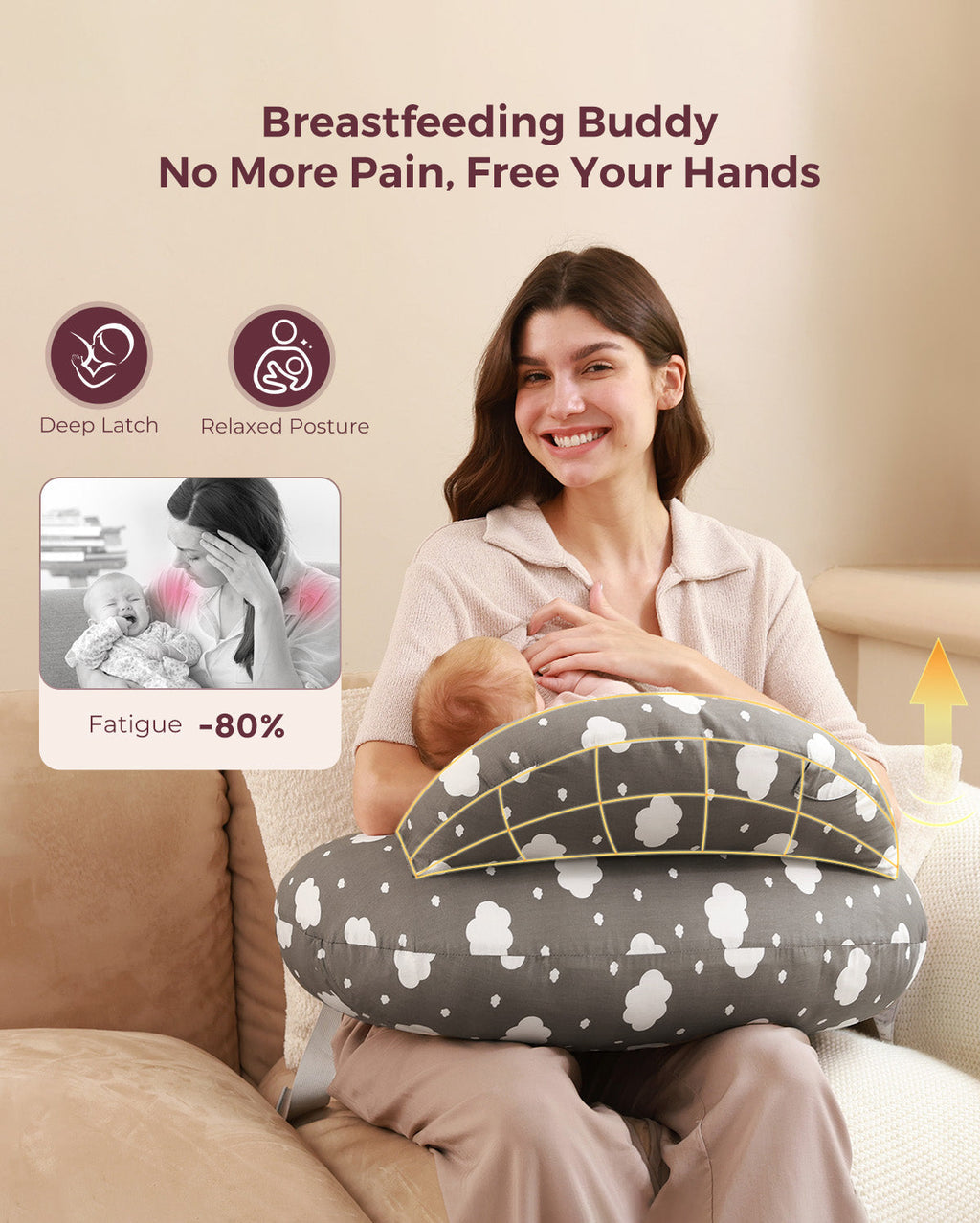 Multifunctional and Adjustable Nursing Pillow - Light Pink