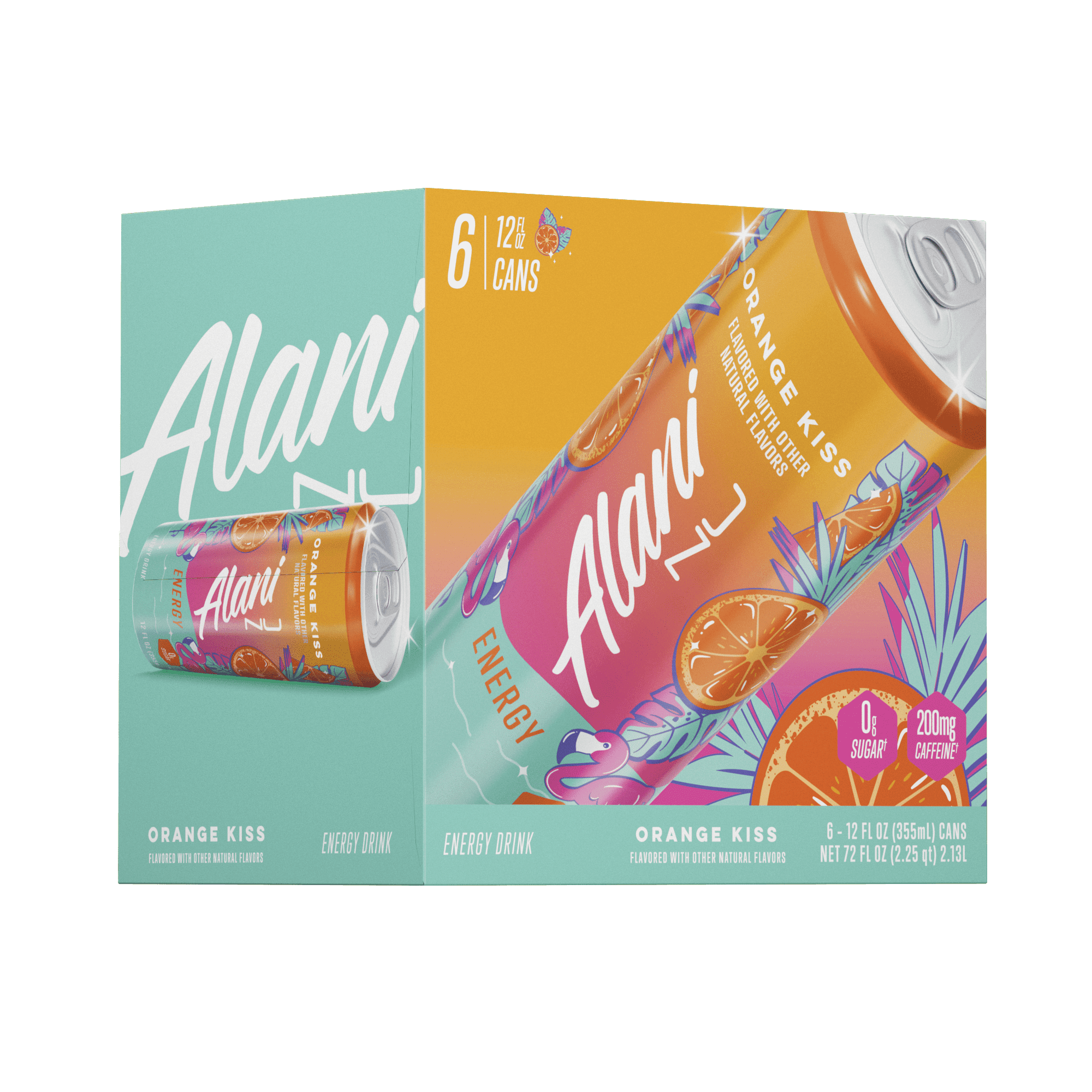 Sugar Free Energy Drink, Orange Kiss, 12 fl oz, 6 Pack, Cans, 200mg Caffeine - pack of 2