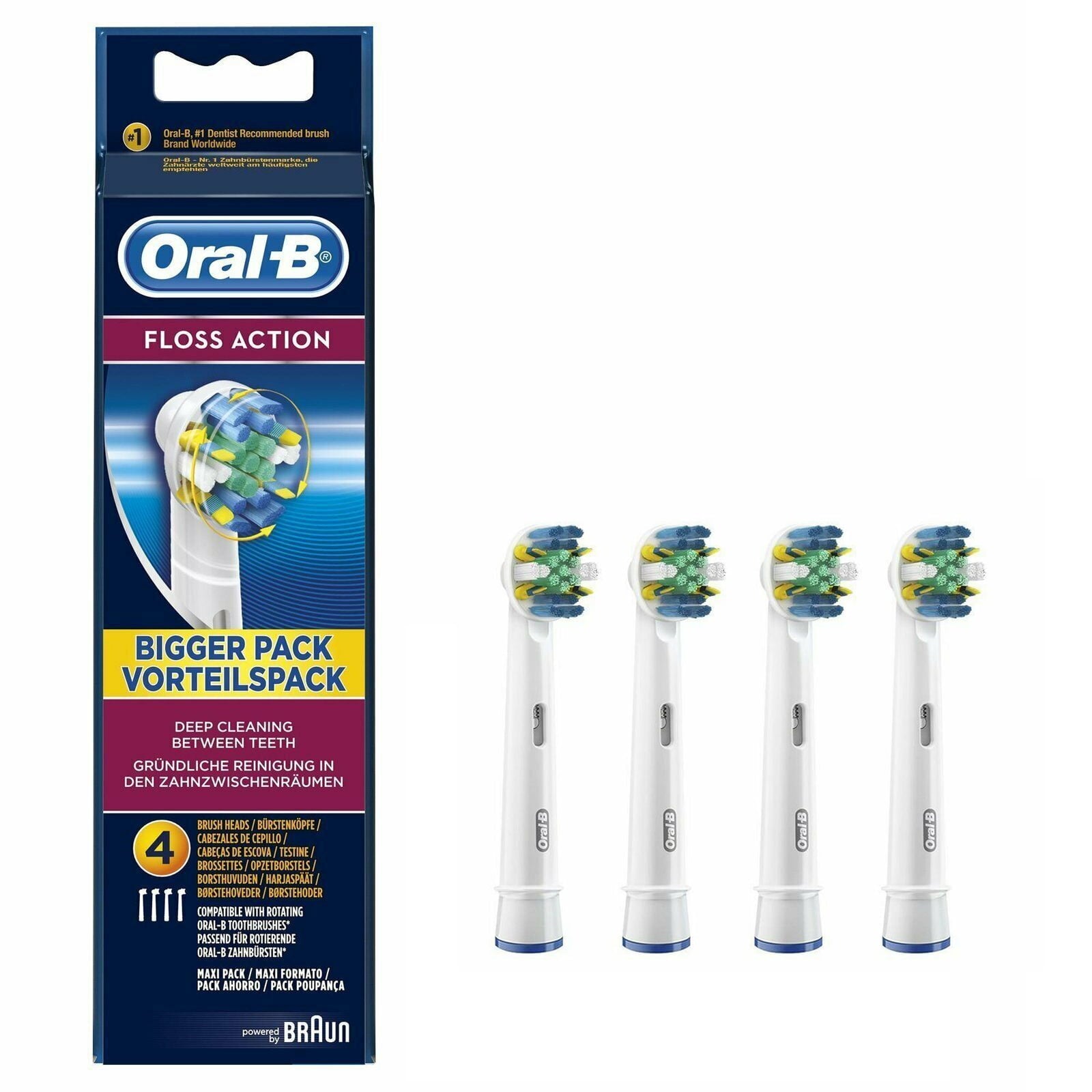 Flossing Action Replacement Toothbrush Heads, 4 Pack Brush Heads