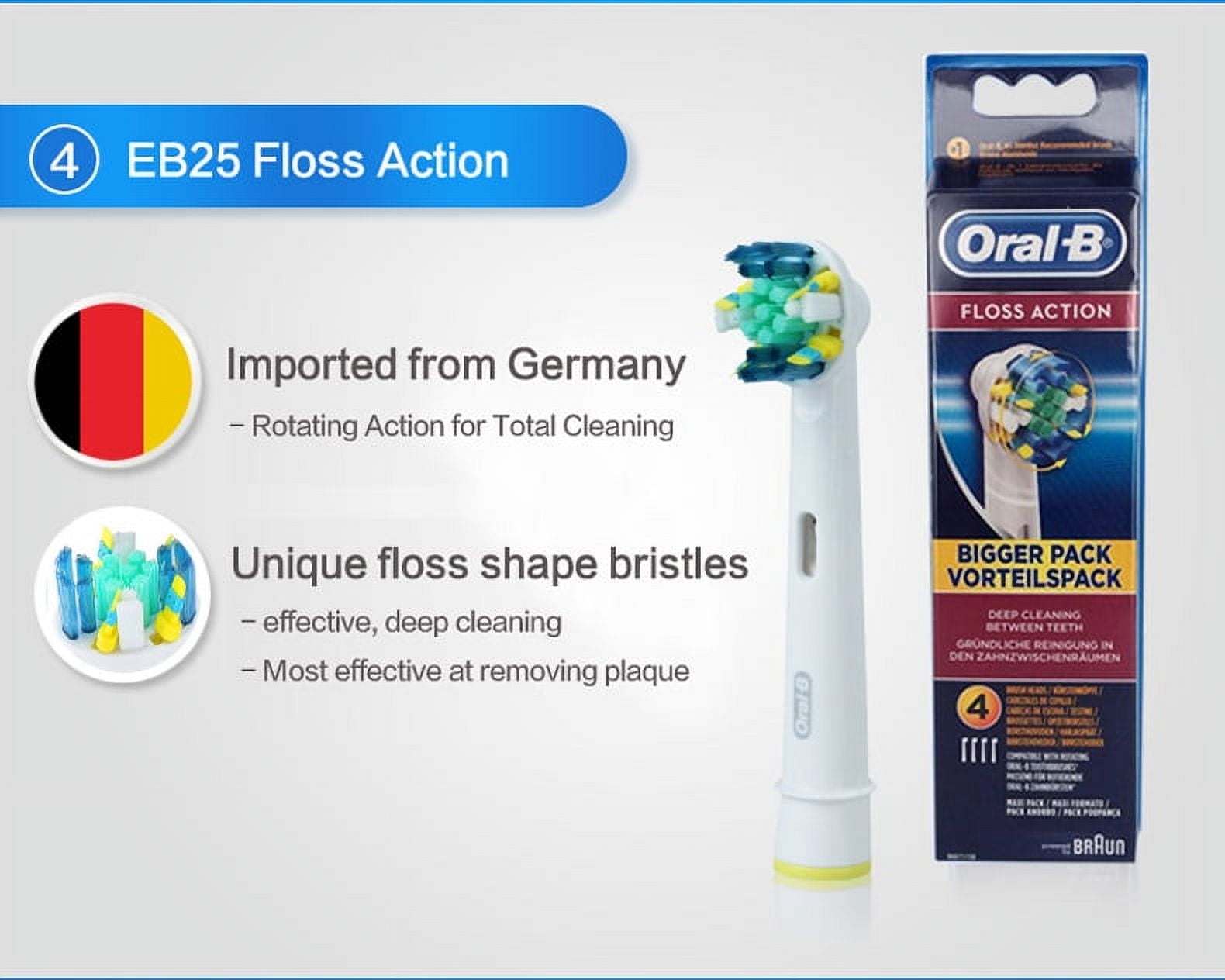 Flossing Action Replacement Toothbrush Heads, 4 Pack Brush Heads