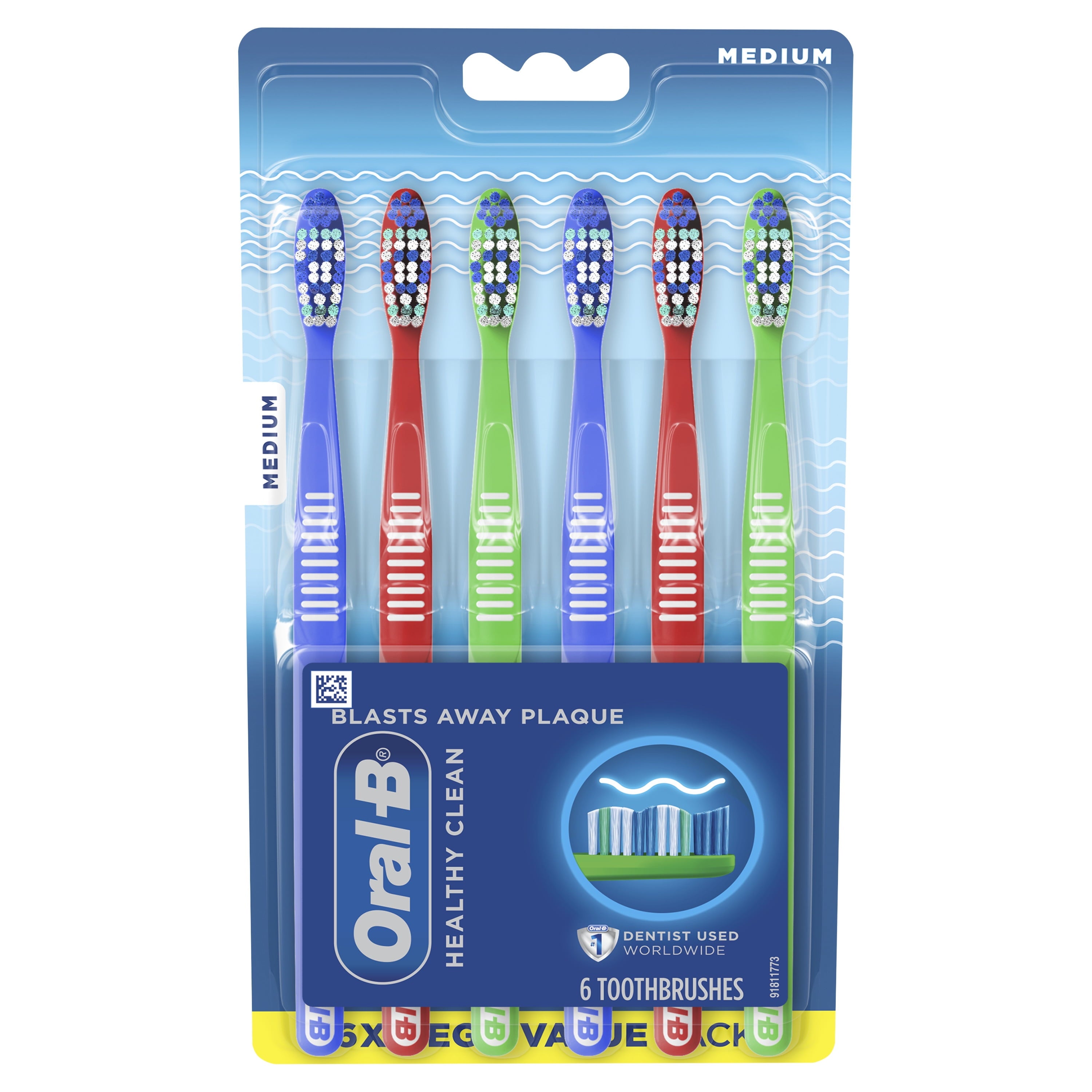 Healthy Clean and Gentle Toothbrush, Medium, 6 ct