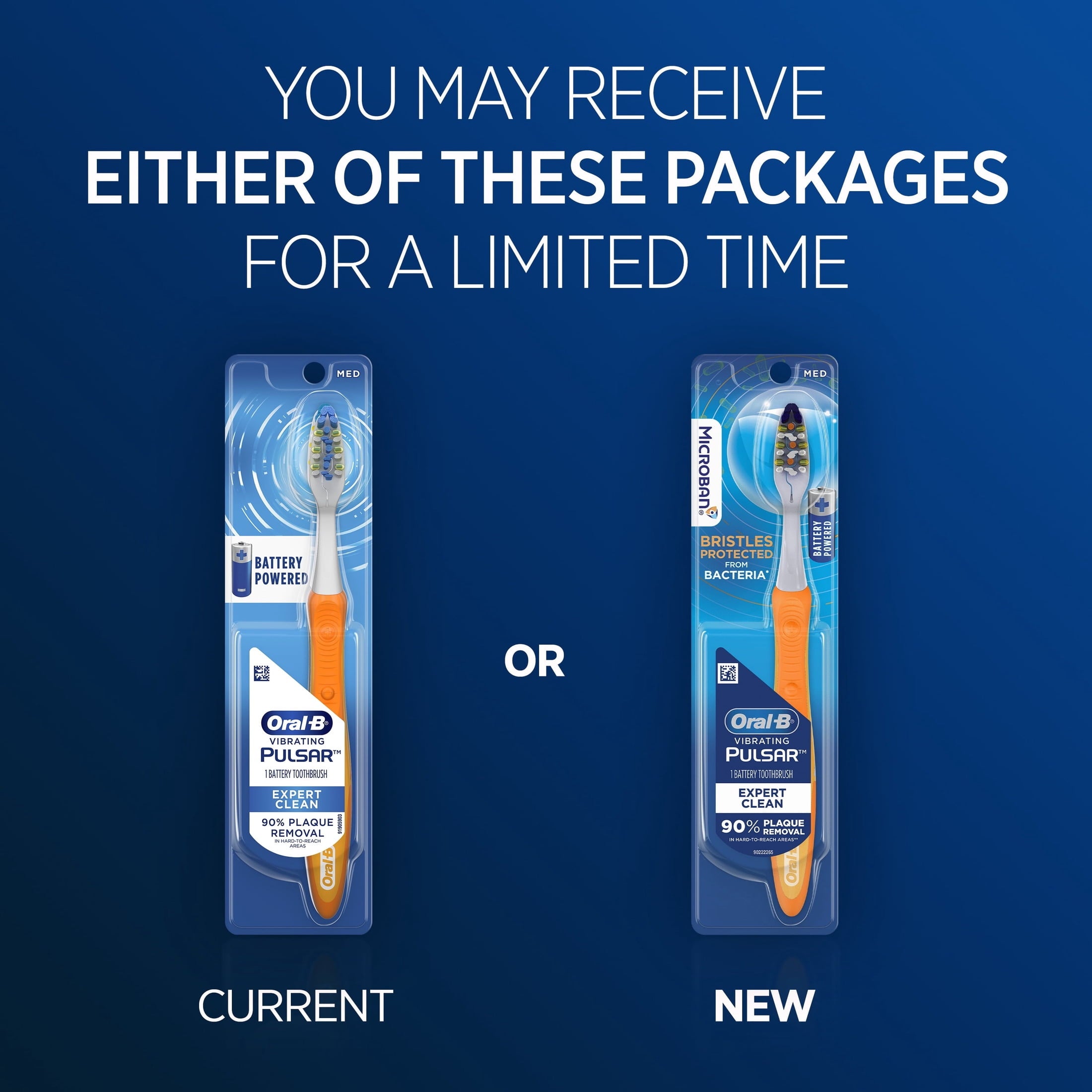 Toothbrush, Vibrating Pulsar Battery Toothbrush, Medium, 1 Count, Adults and Children 3+