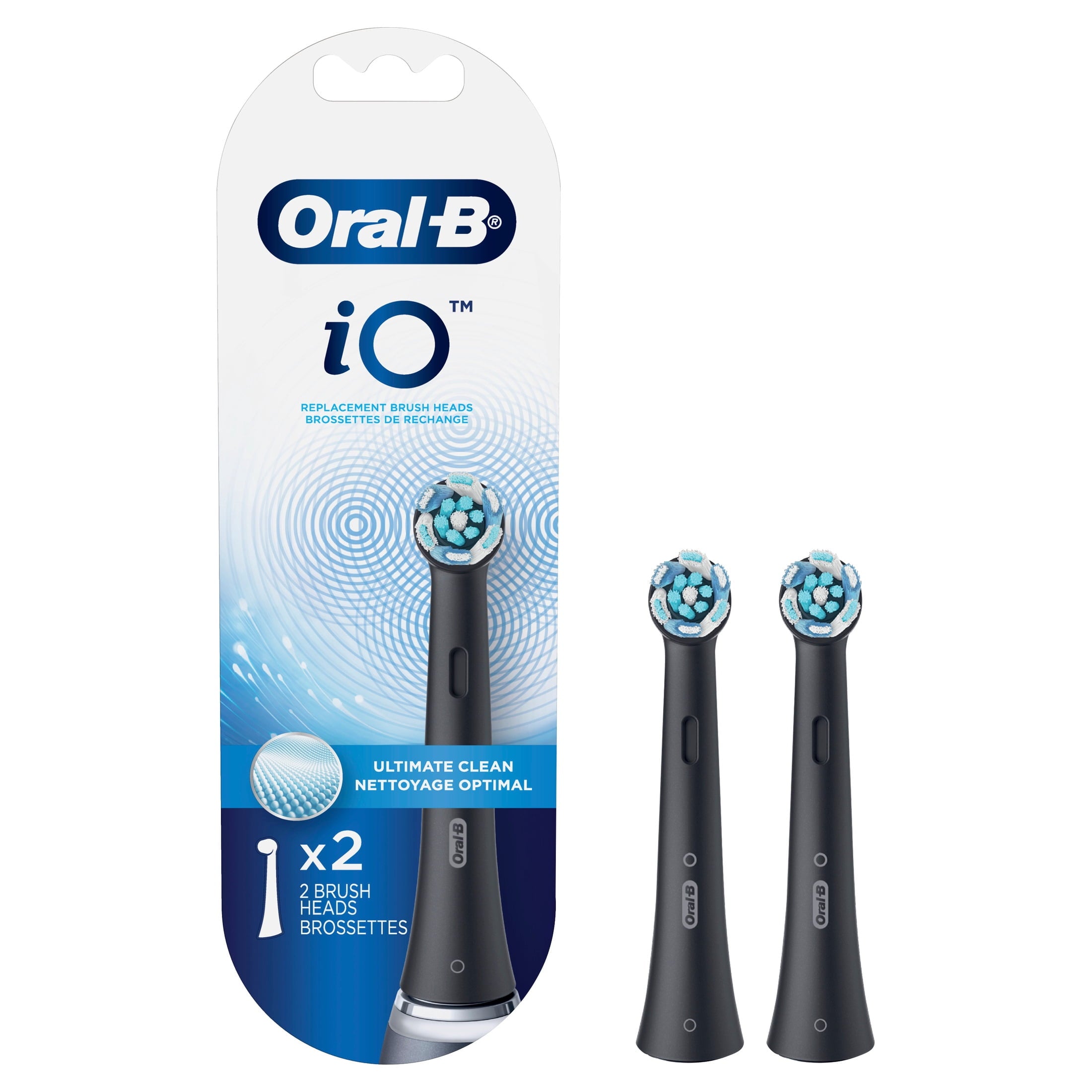 ‑B Toothbrush Heads, iO Ultimate Clean Electric Toothbrush Replacement Heads, Black, 2 Count