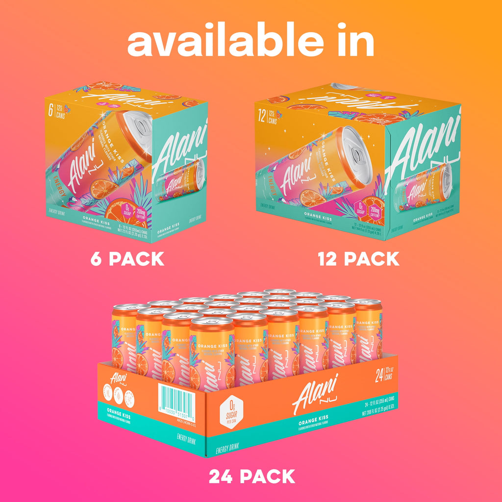 Sugar Free Energy Drink, Orange Kiss, 12 fl oz, 12 Pack, Cans, 200mg Caffeine