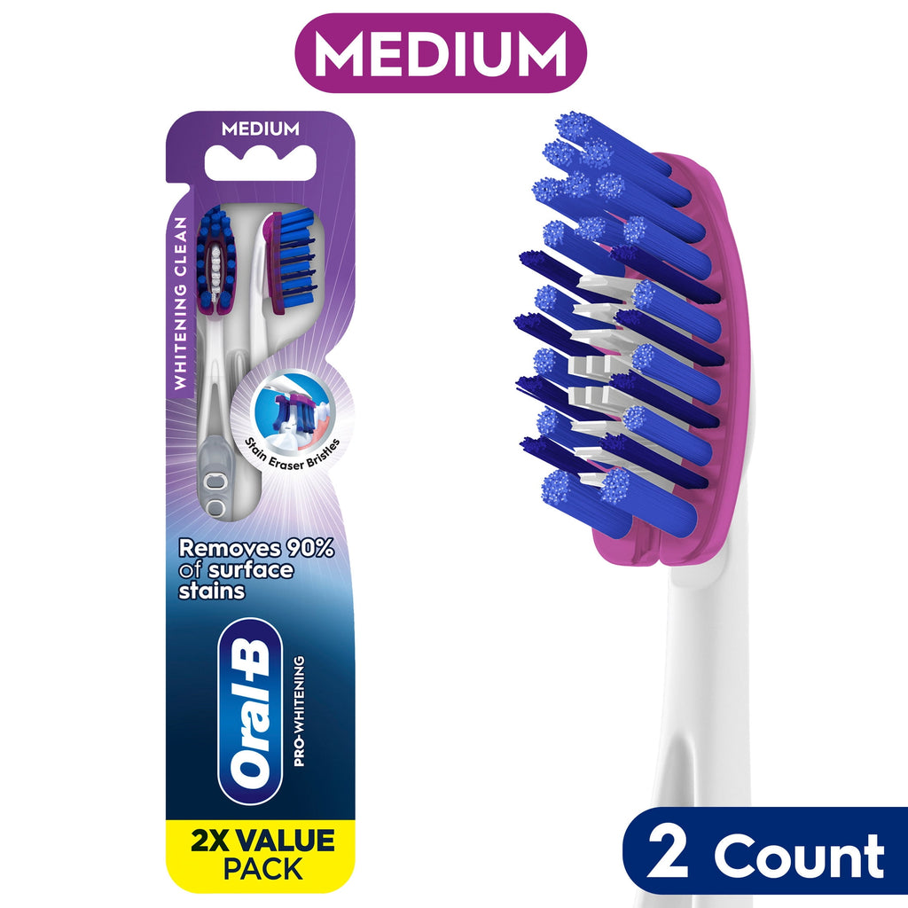 Toothbrush Pack, Pro Whitening Manual Toothbrush, Medium Bristles, 2 Count