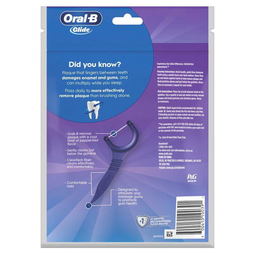 ‑B Floss, Glide Arctic Peppermint Floss Picks 150 Count