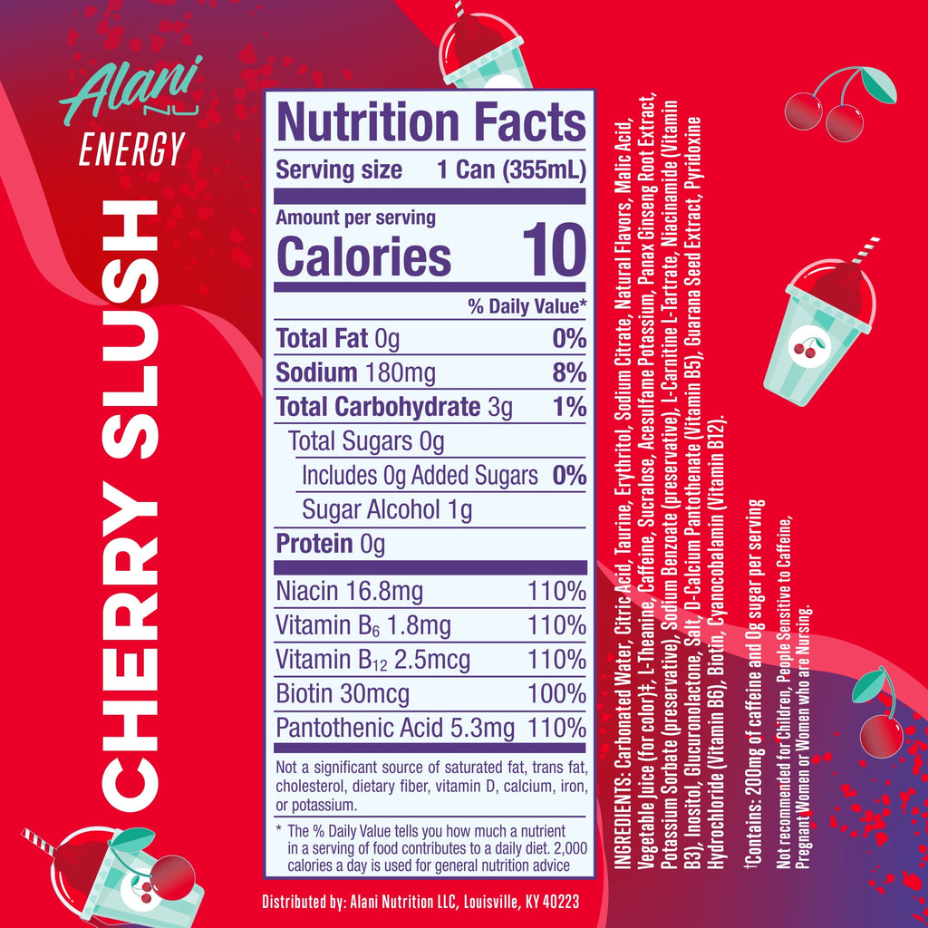 Sugar Free Energy Drink, Cherry Slush, 12 fl oz, 24 Pack, Cans, 200mg Caffeine