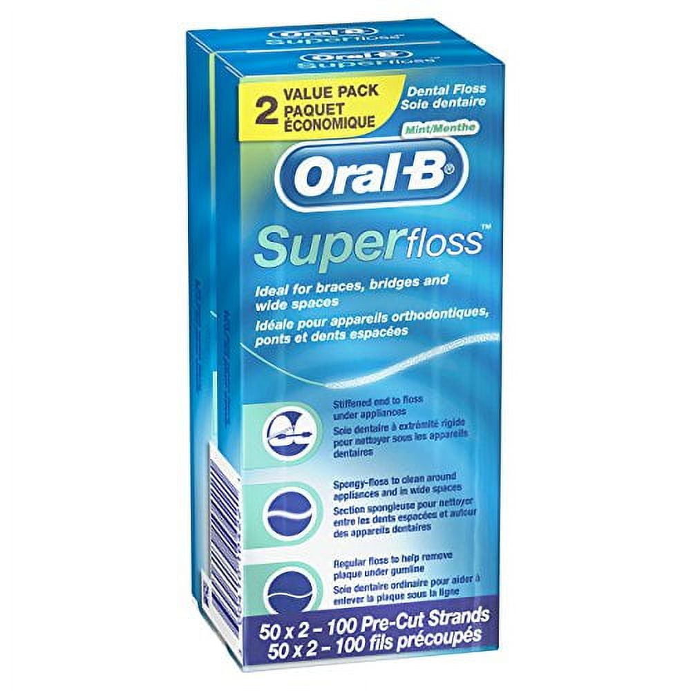 Super Floss Pre-Cut Strands, Dental Floss for Bridges, Braces and Wide Spaces, 100 Strands