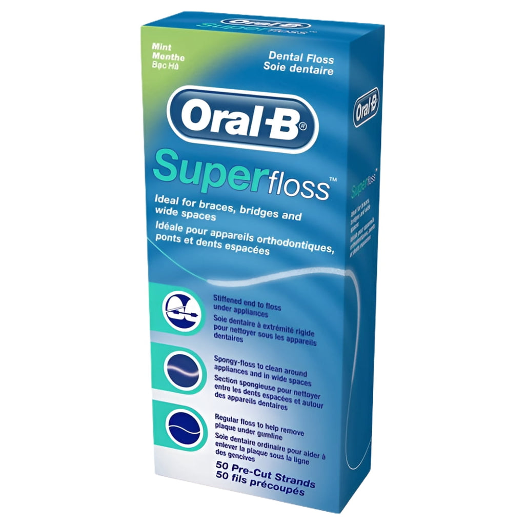Super Floss Pre-Cut Dental Floss Strands, Mint, 50 Ct, 3 Pack