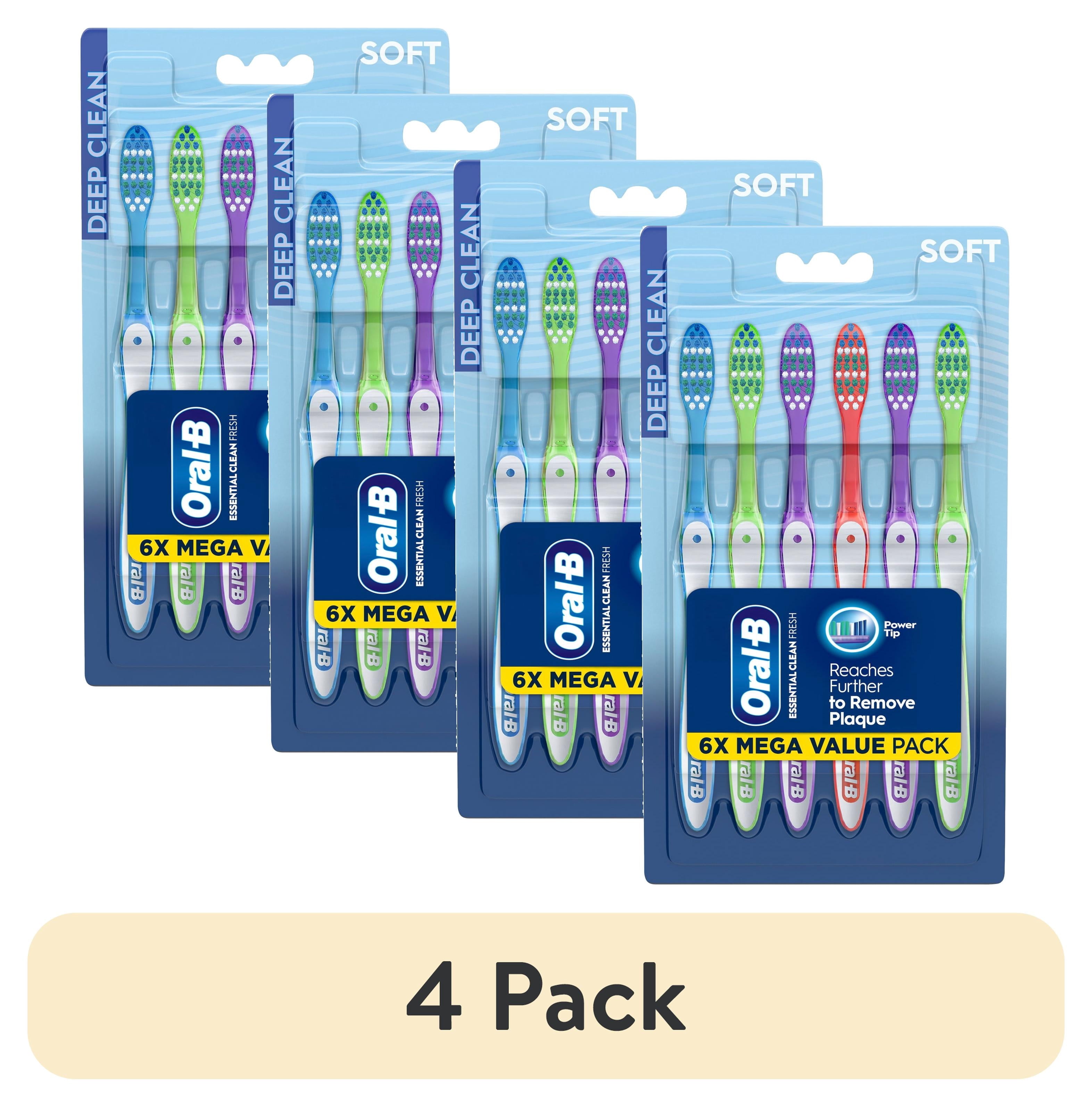 (4 pack)  Toothbrush Pack, Essential Clean Manual Toothbrushes, Soft Bristles, 6 Count