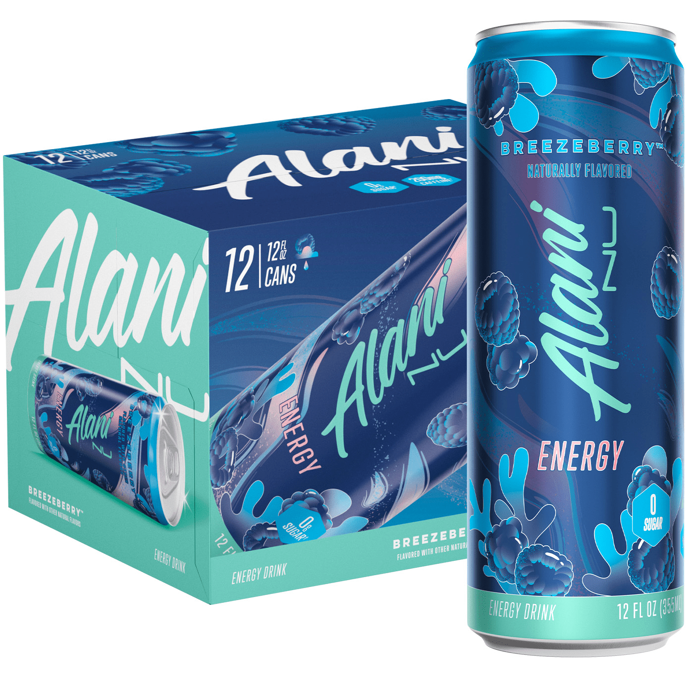 Sugar Free Energy Drink, Breezeberry, 12 fl oz, 12 Pack, Cans, 200mg Caffeine