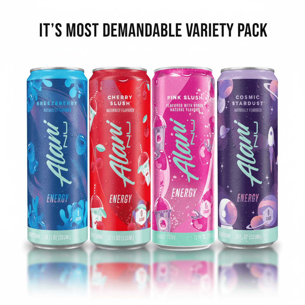 Energy Drink Variety Pack, 12 fl oz Cans (Pack of 4), Cosmic Stardust, Breezeberry, Cherry Slush &amp; Pink Slush, Zero Sugar