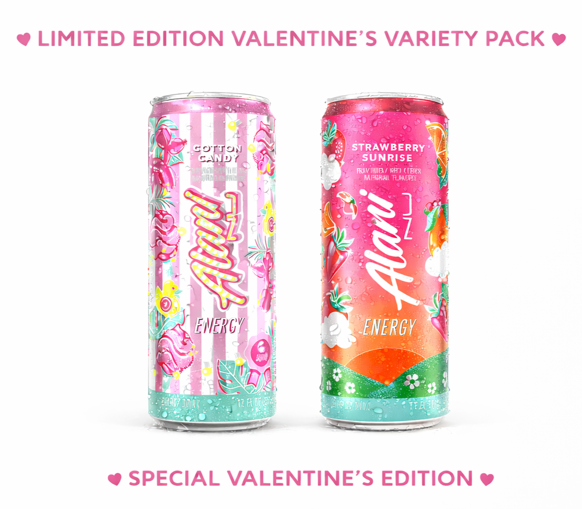 Valentine’s Special Energy Drink Variety Pack, Cotton Candy &amp; Strawberry Sunrise, Zero Sugar, 2 Cans (12 fl oz Each), Limited Edition