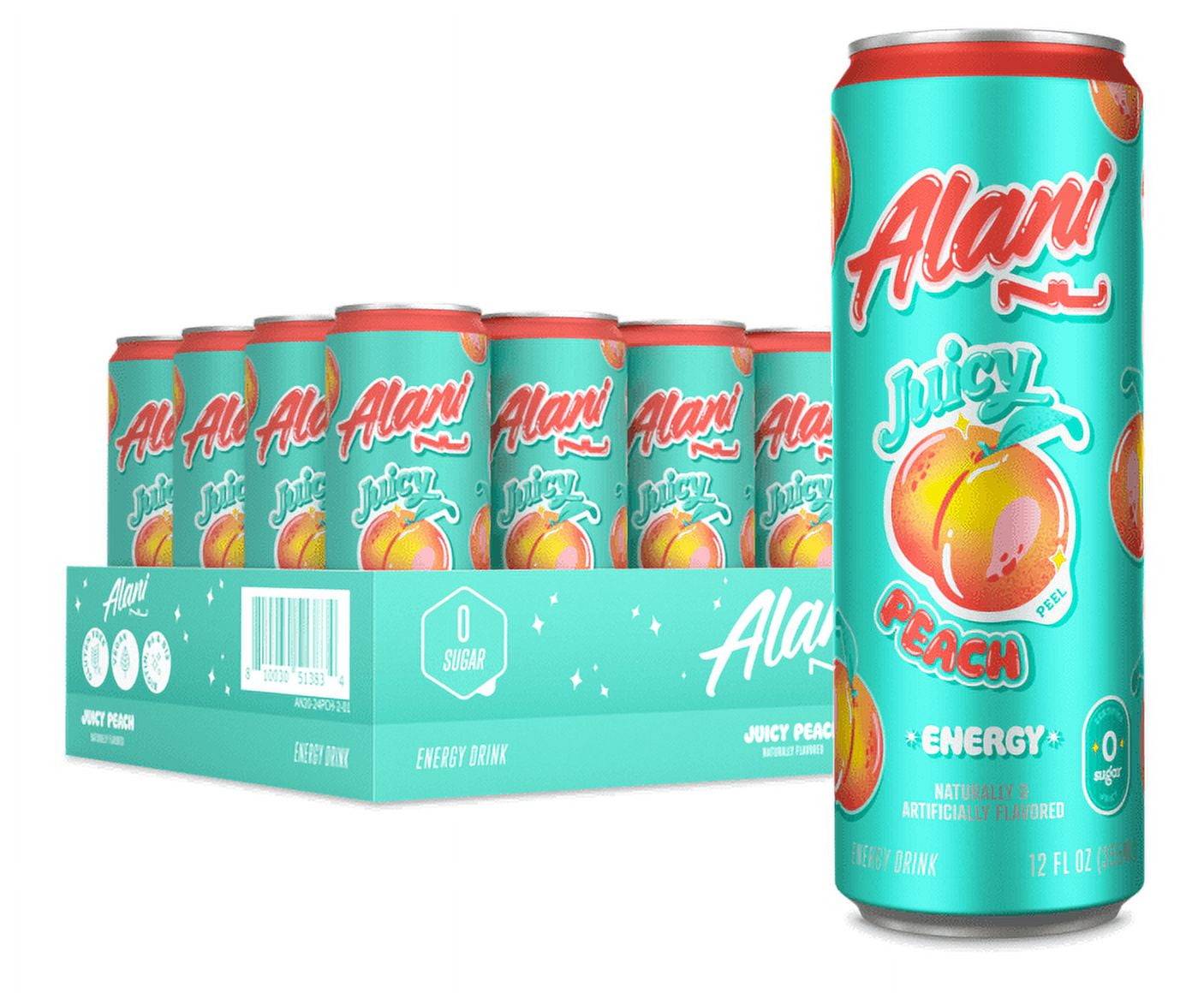 Sugar Free Energy Drink, Juicy Peach, 12 fl oz, 24 Pack, Cans, 200mg Caffeine
