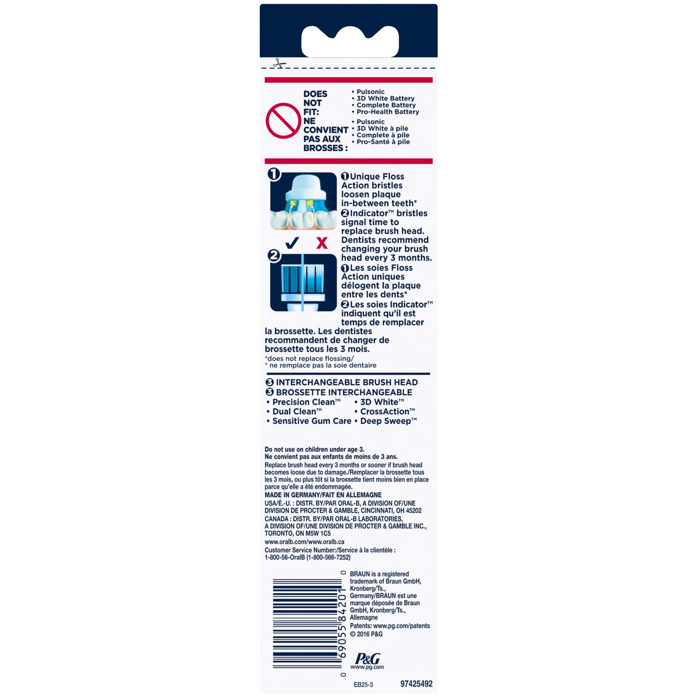 Floss Action Replacement Brush Heads 3 ct Carded Pack
