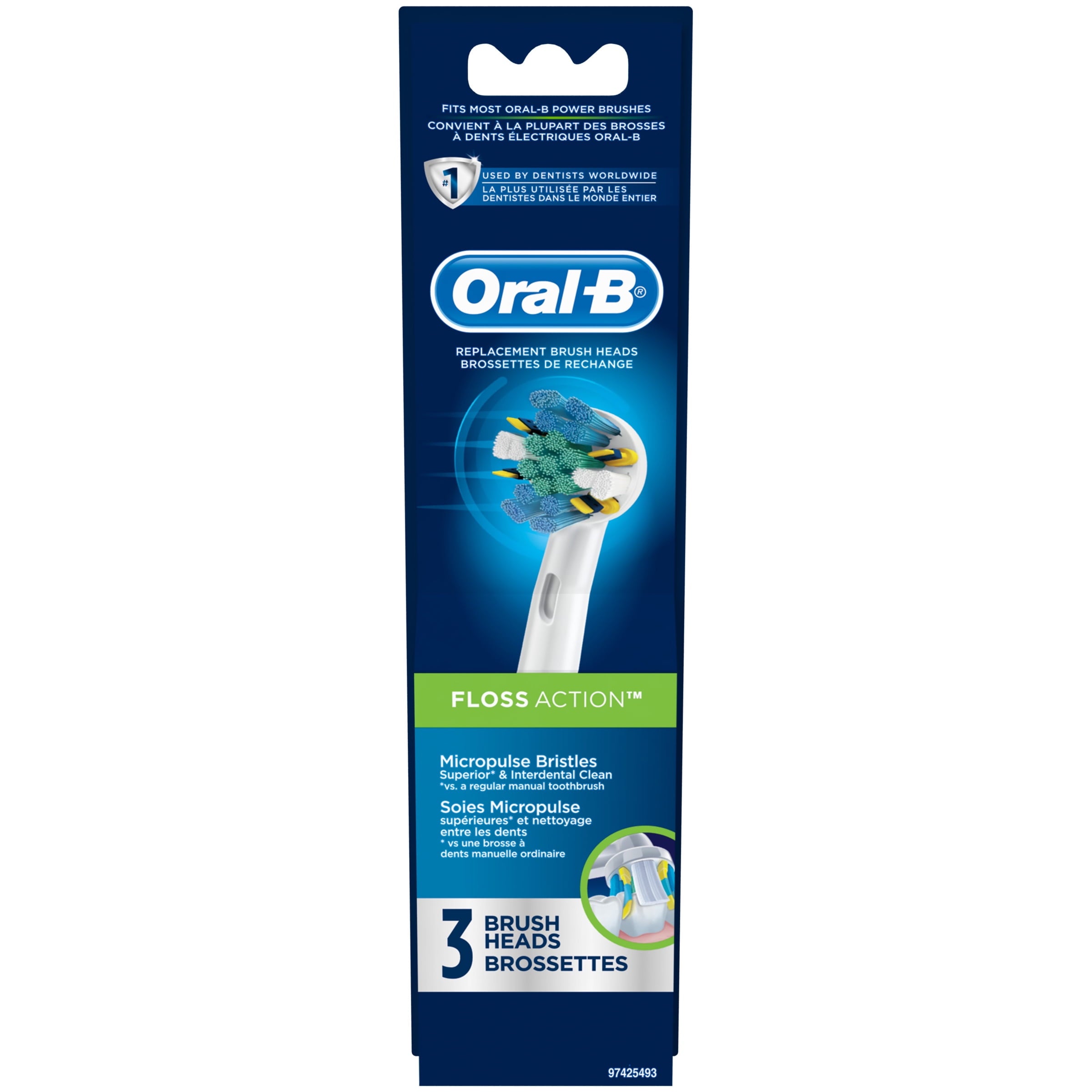 Floss Action Replacement Brush Heads 3 ct Carded Pack