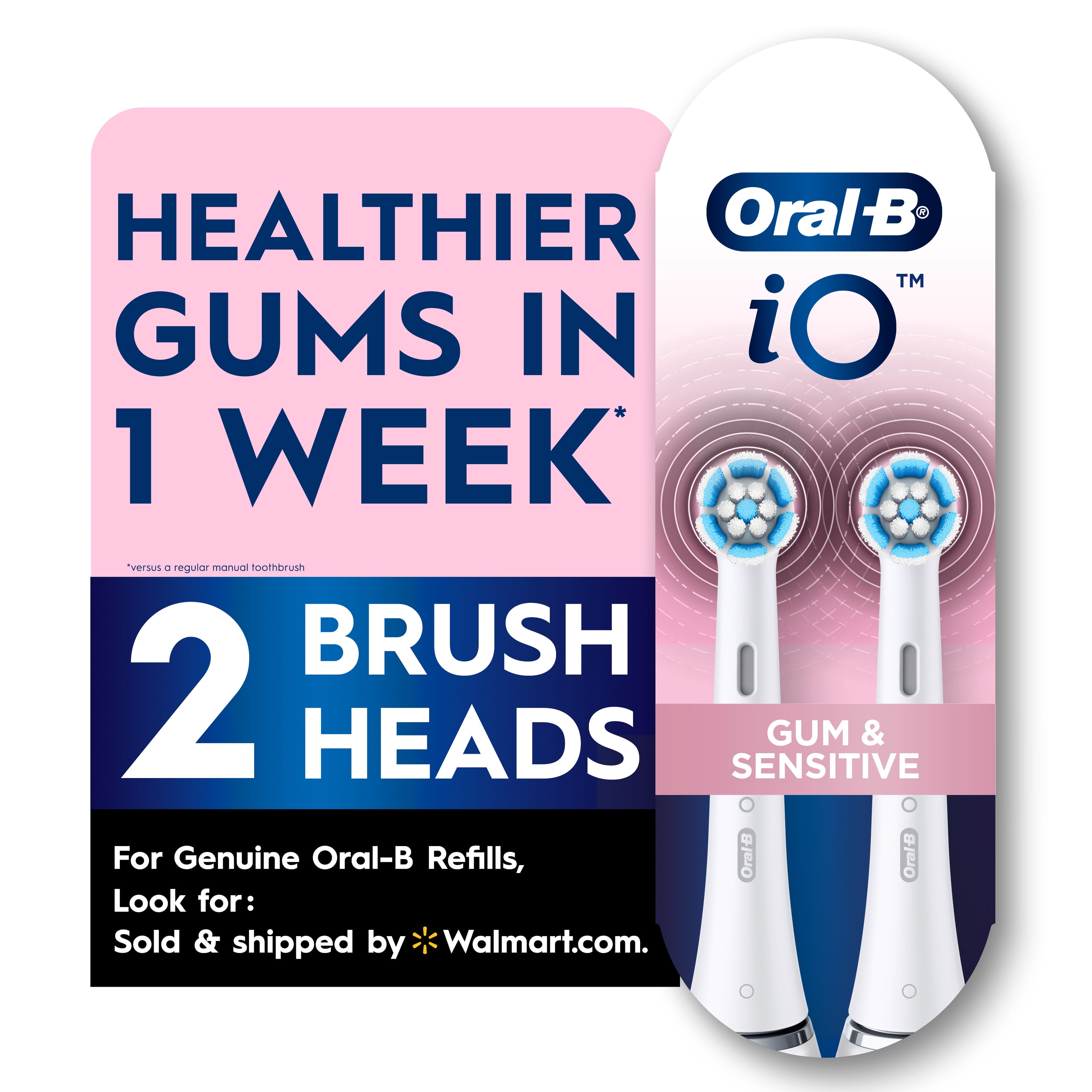 iO Gentle Care Replacement Brush Heads, White, 2 Count, Adults and Children 3+